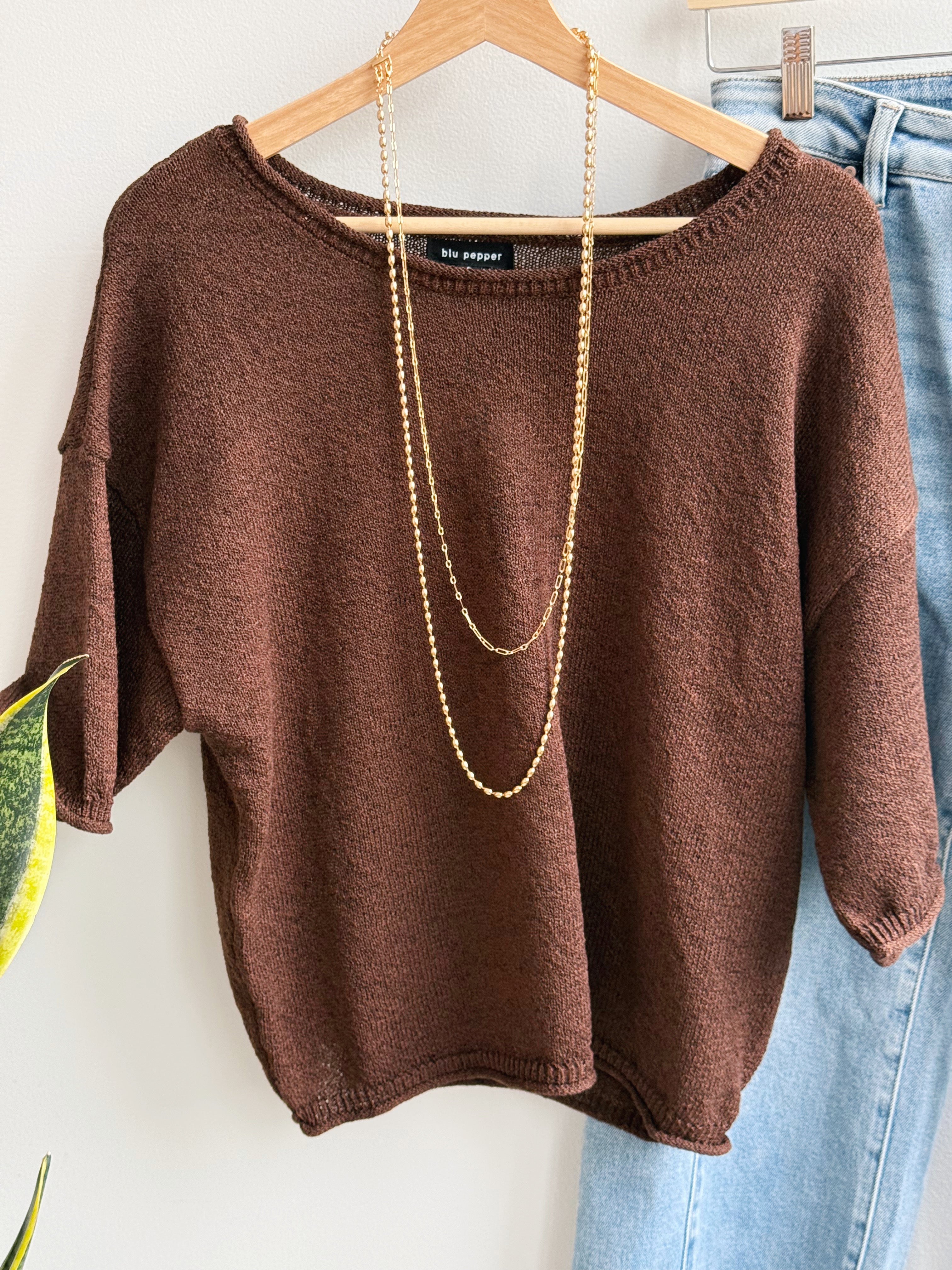 Windows Down Sweater - CHOCOLATE BROWN - willows clothing SWEATER