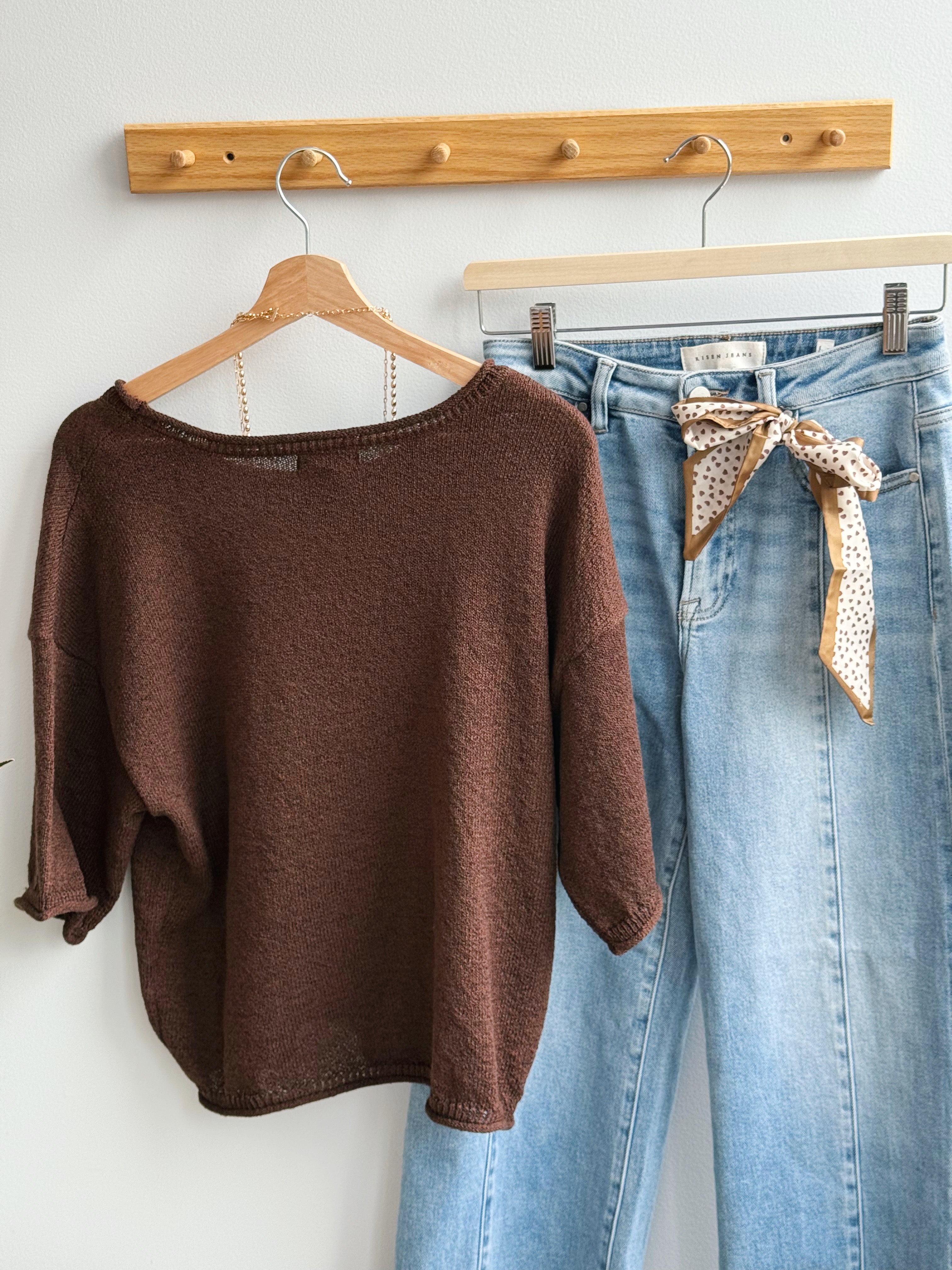 Windows Down Sweater - CHOCOLATE BROWN - willows clothing SWEATER