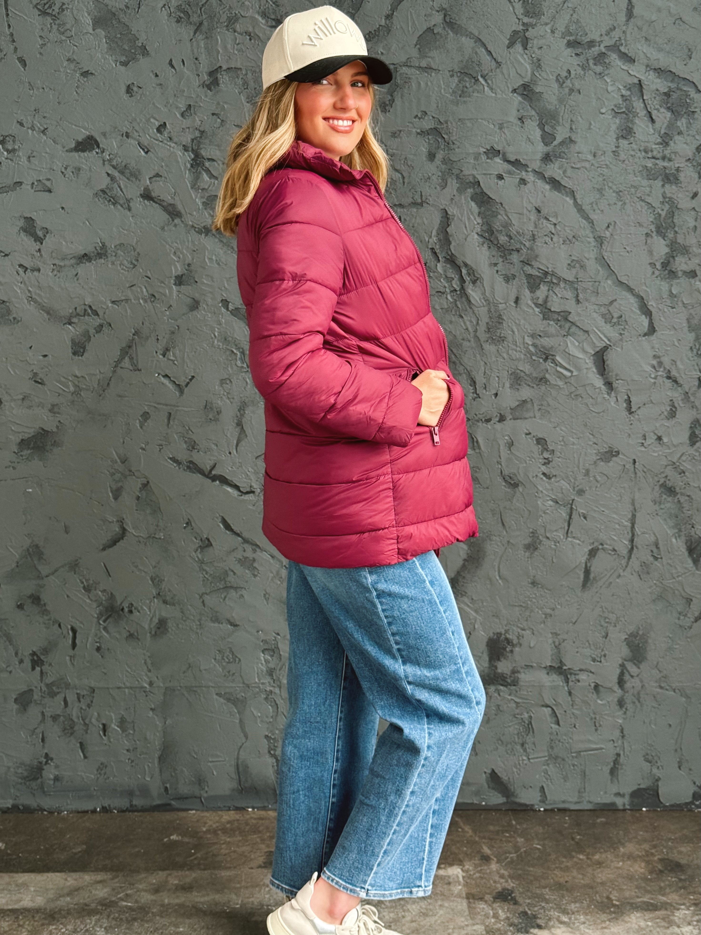 Woodland Stroll Puffer Jacket - BURGUNDY - willows clothing JACKET
