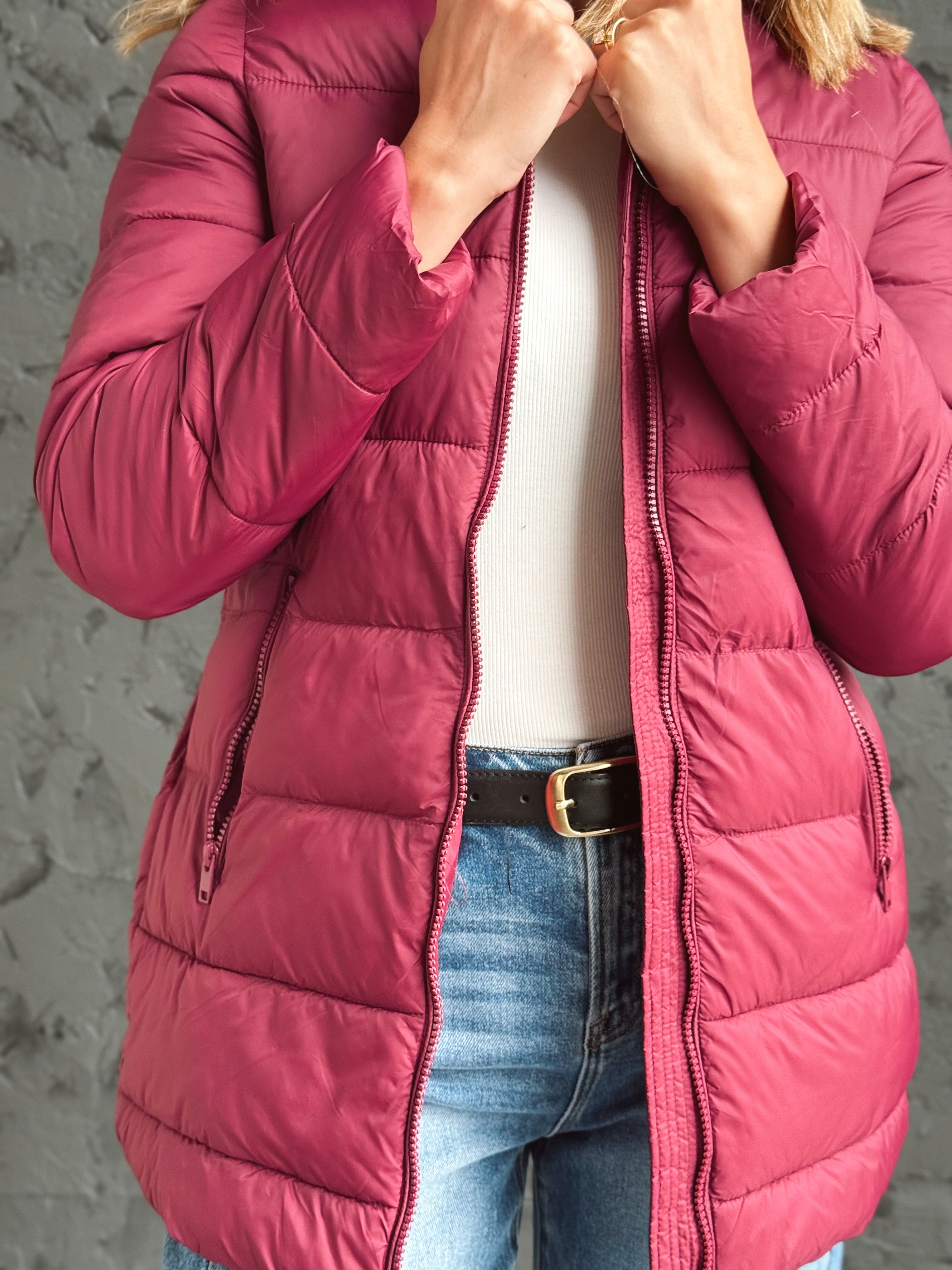 Woodland Stroll Puffer Jacket - BURGUNDY - willows clothing JACKET