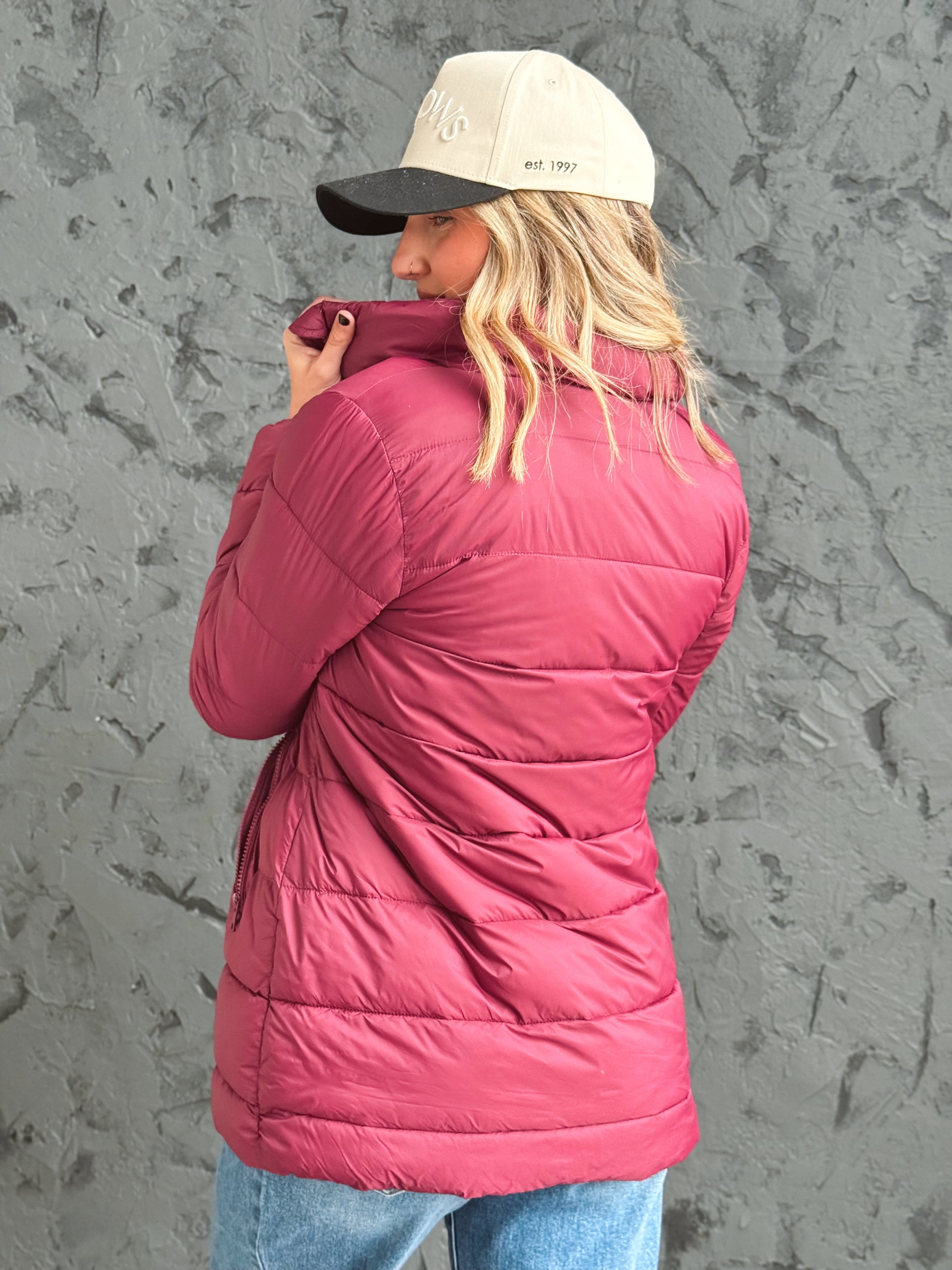 Woodland Stroll Puffer Jacket - BURGUNDY - willows clothing JACKET