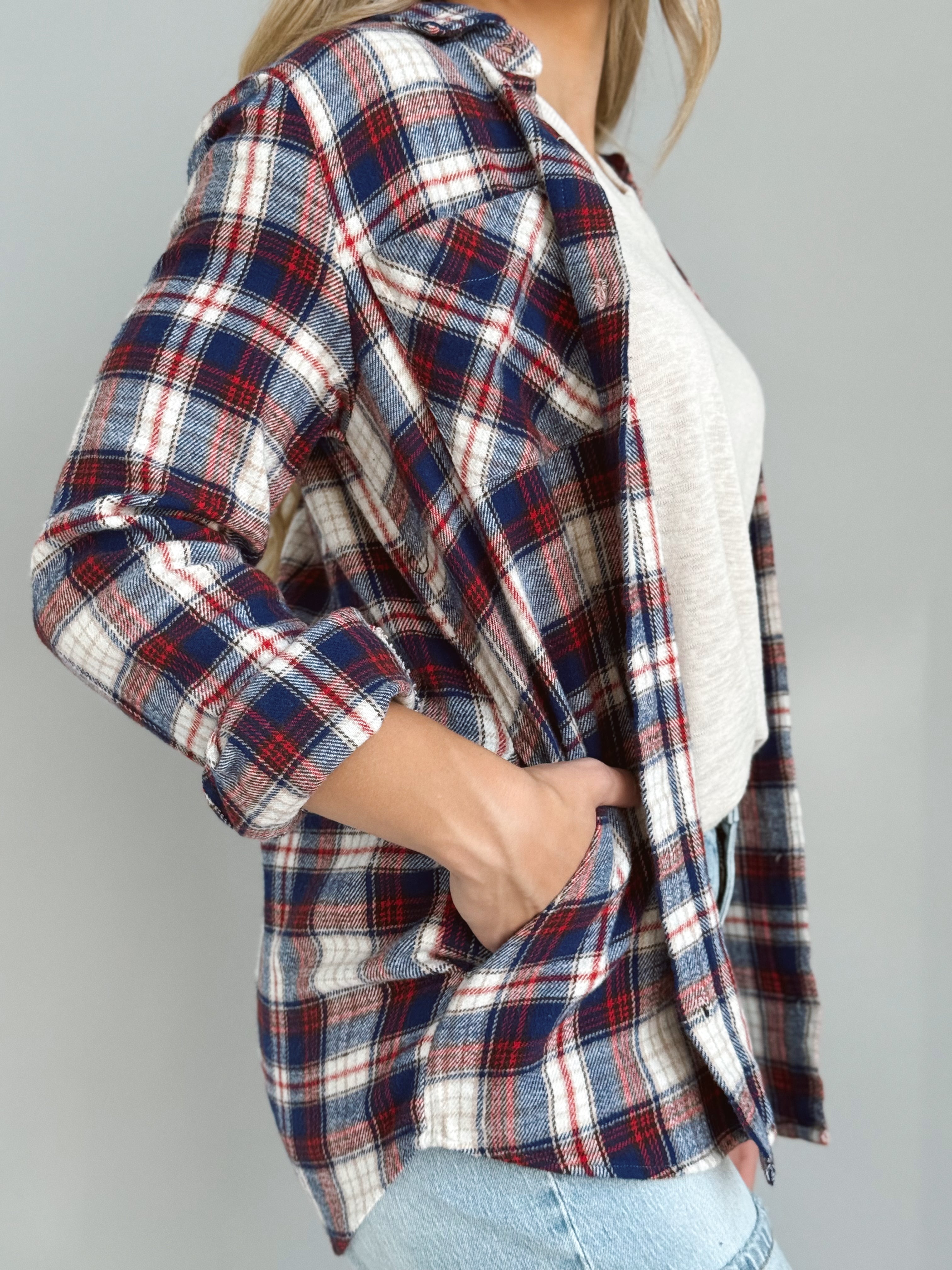 Woody Flannel - NAVY RED PLAID - willows clothing L/S SHIRT