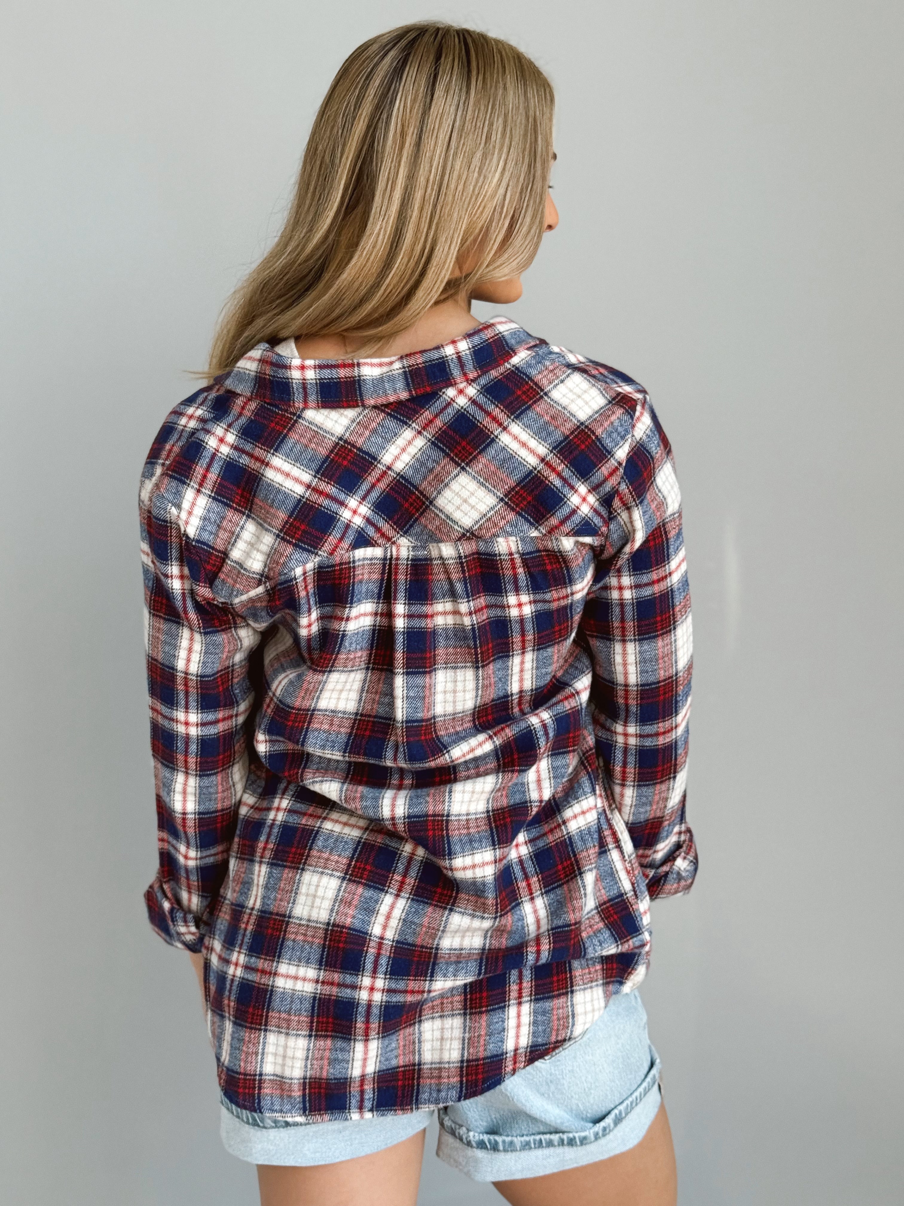 Woody Flannel - NAVY RED PLAID - willows clothing L/S SHIRT