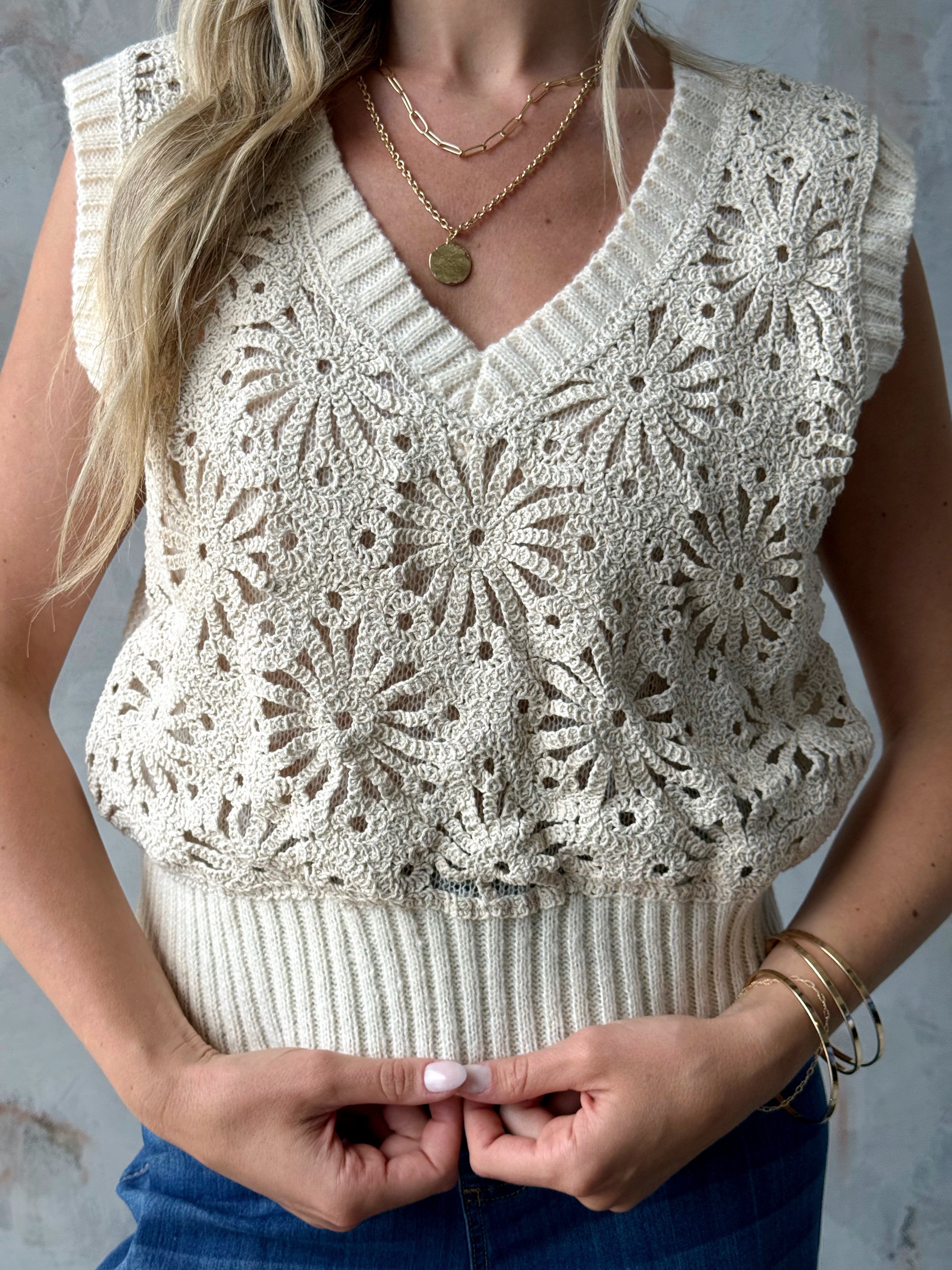 Zinnia Sweater Vest - CREAM - willows clothing VEST