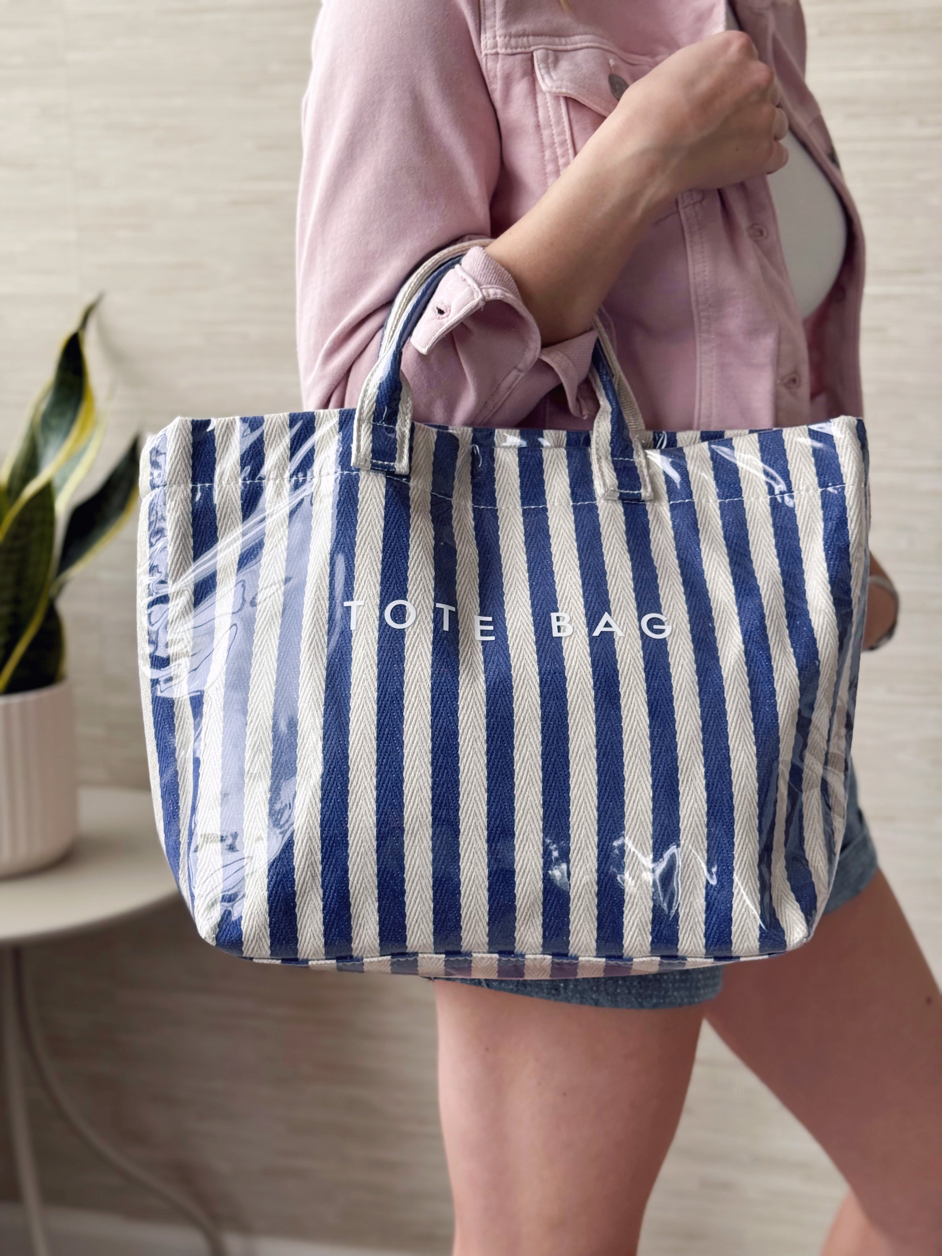 Striped Tote Bag - BLUE/BEIGE