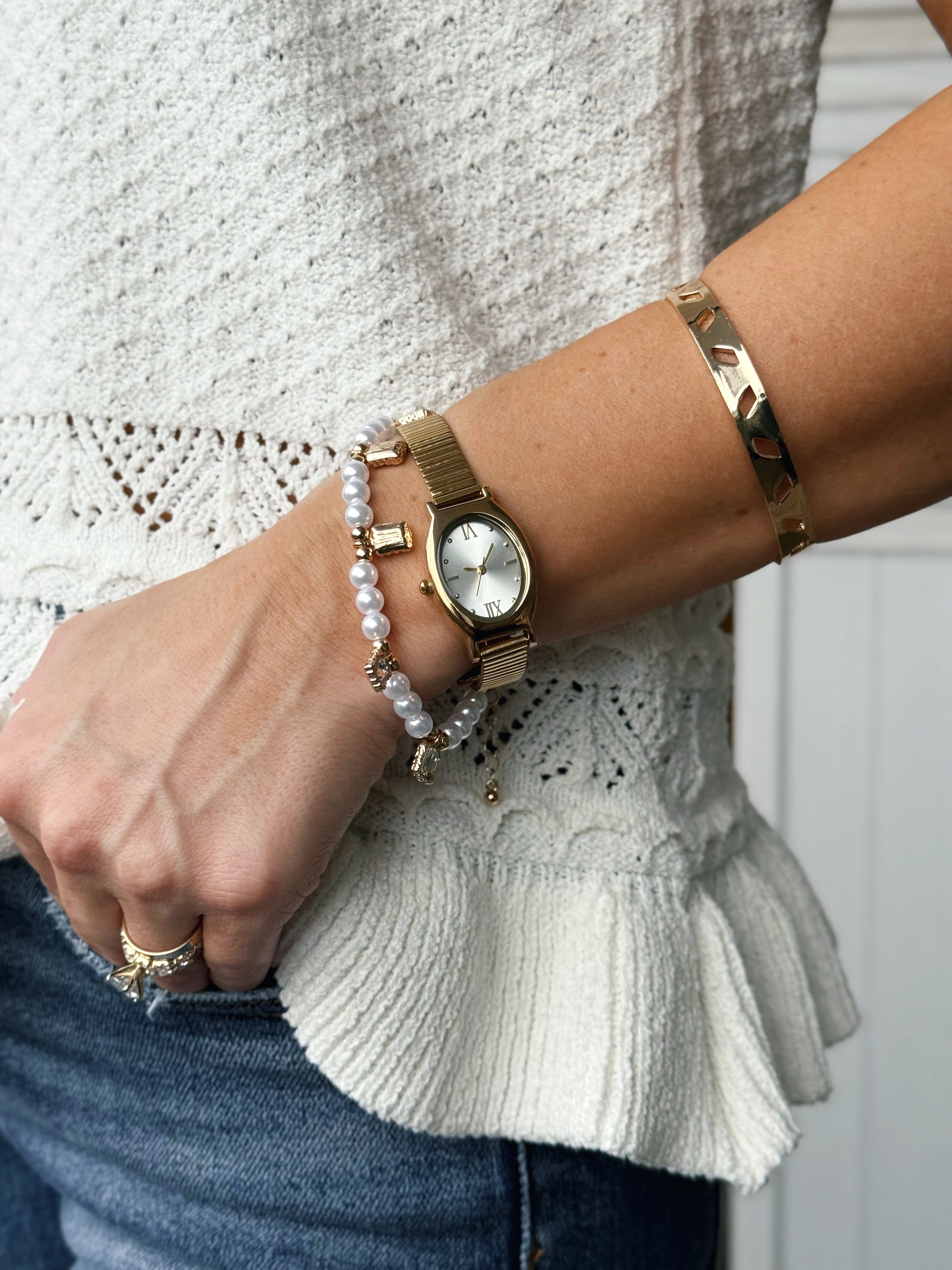 Sleek Snake Band Watch - GOLD/WHITE