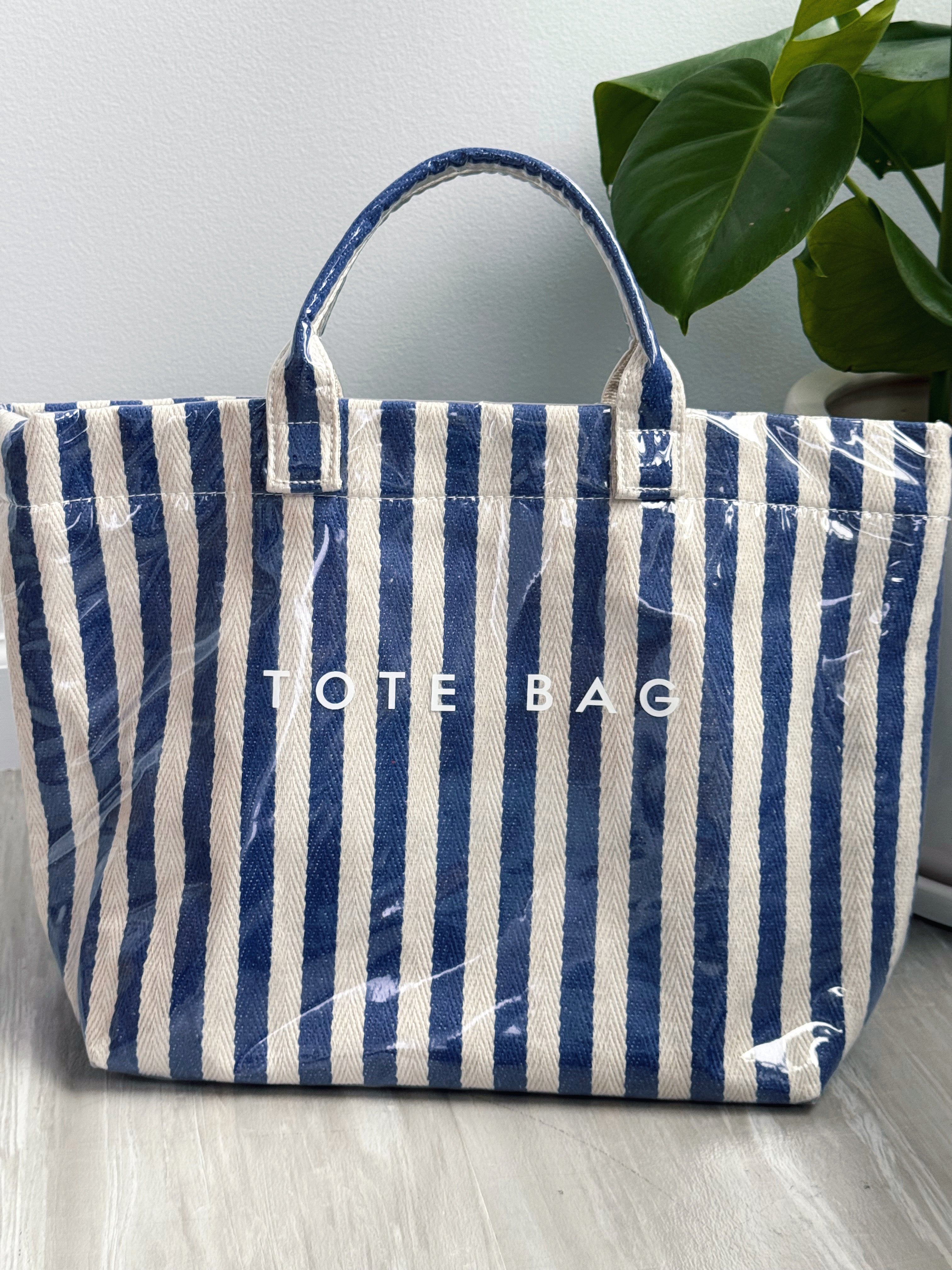 Striped Tote Bag - BLUE/BEIGE