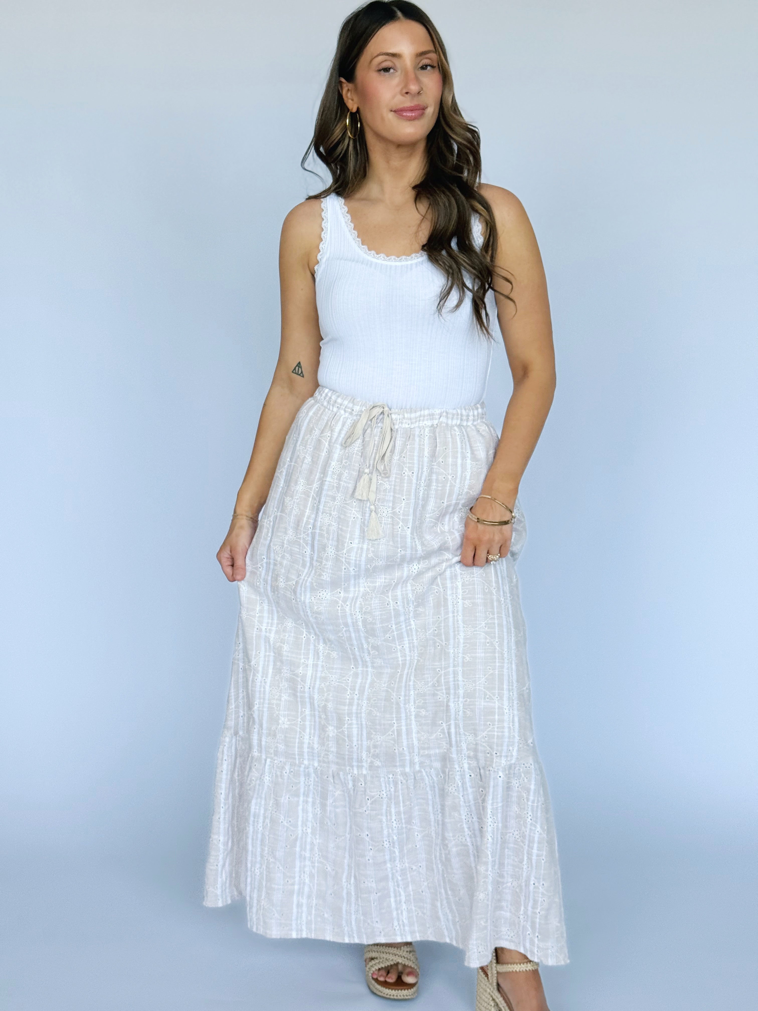April Eyelet Skirt - TAUPE