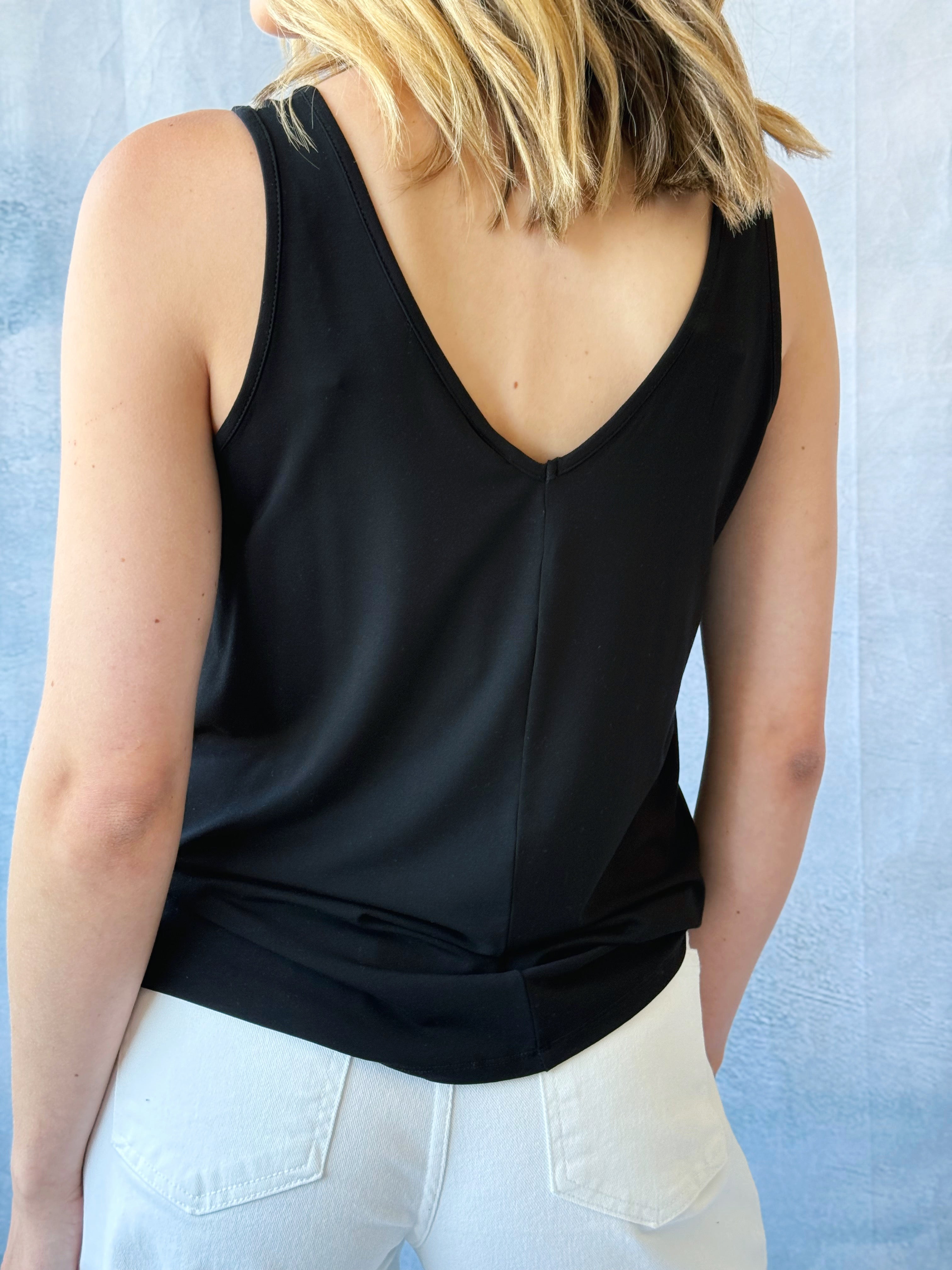 Loose V-Neck Tank - BLACK