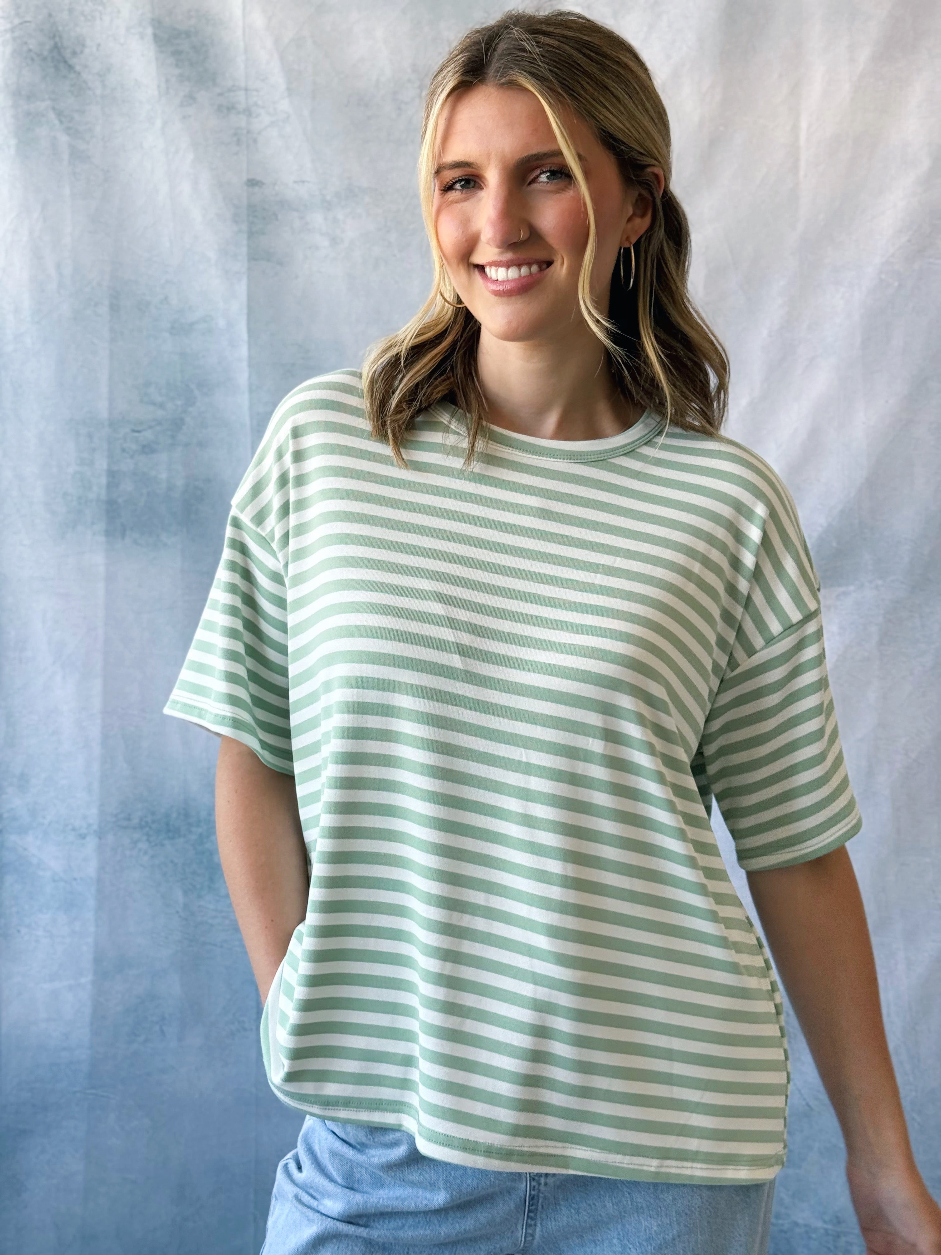 Lindsay Tee - SAGE/WHITE