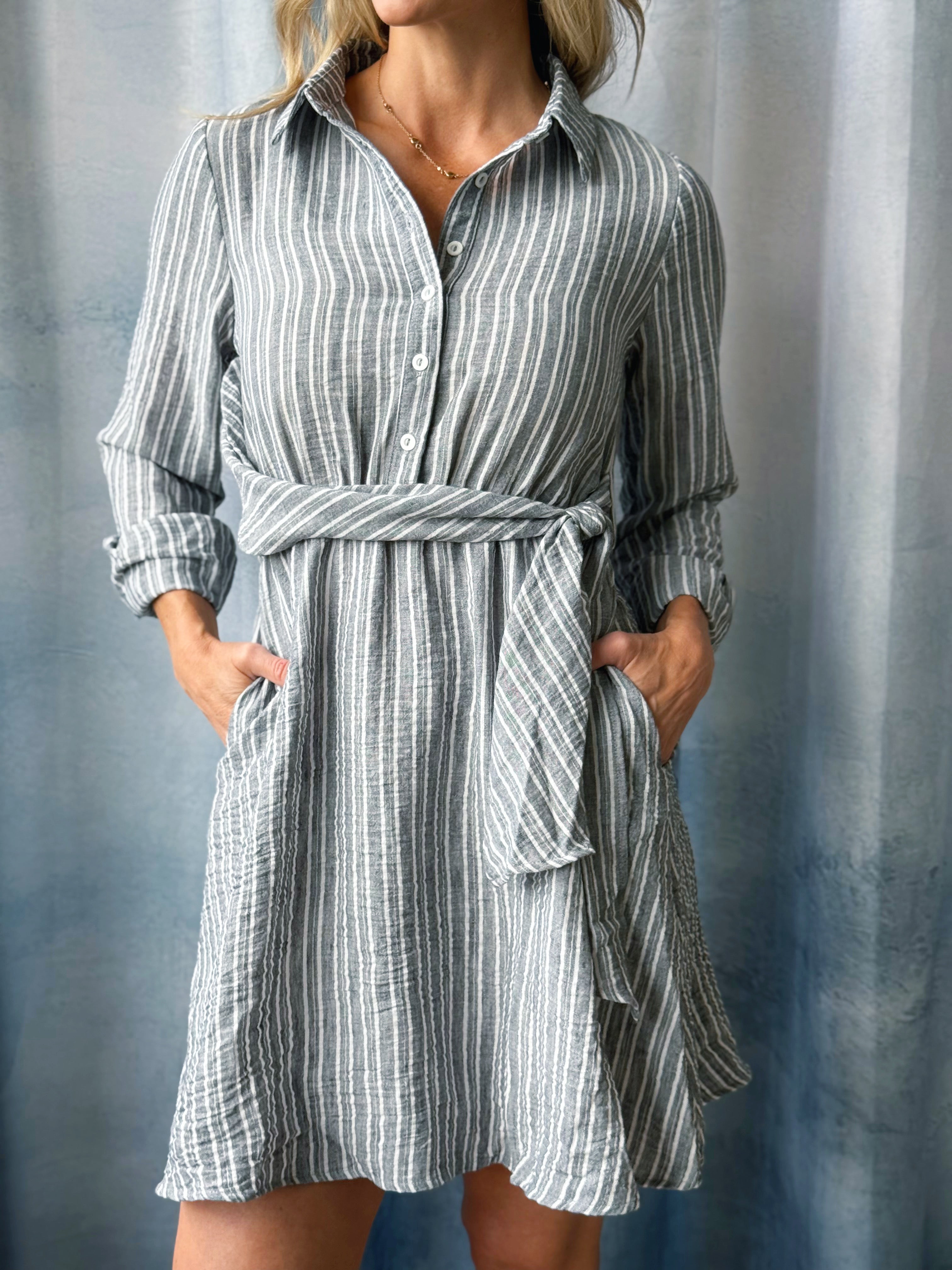 Bianca Dress - GREY/WHITE