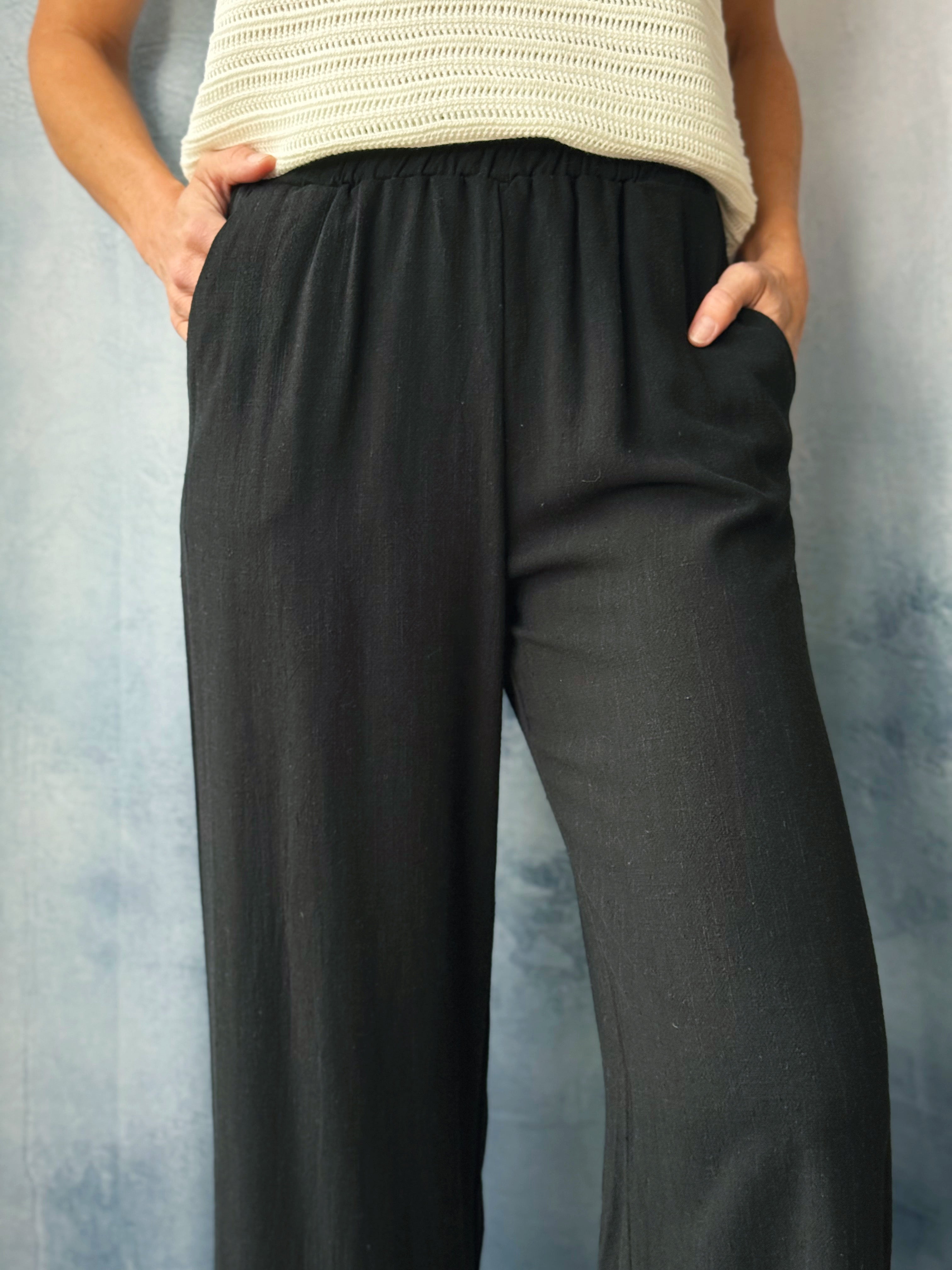 Flowy Linen Pants - BLACK