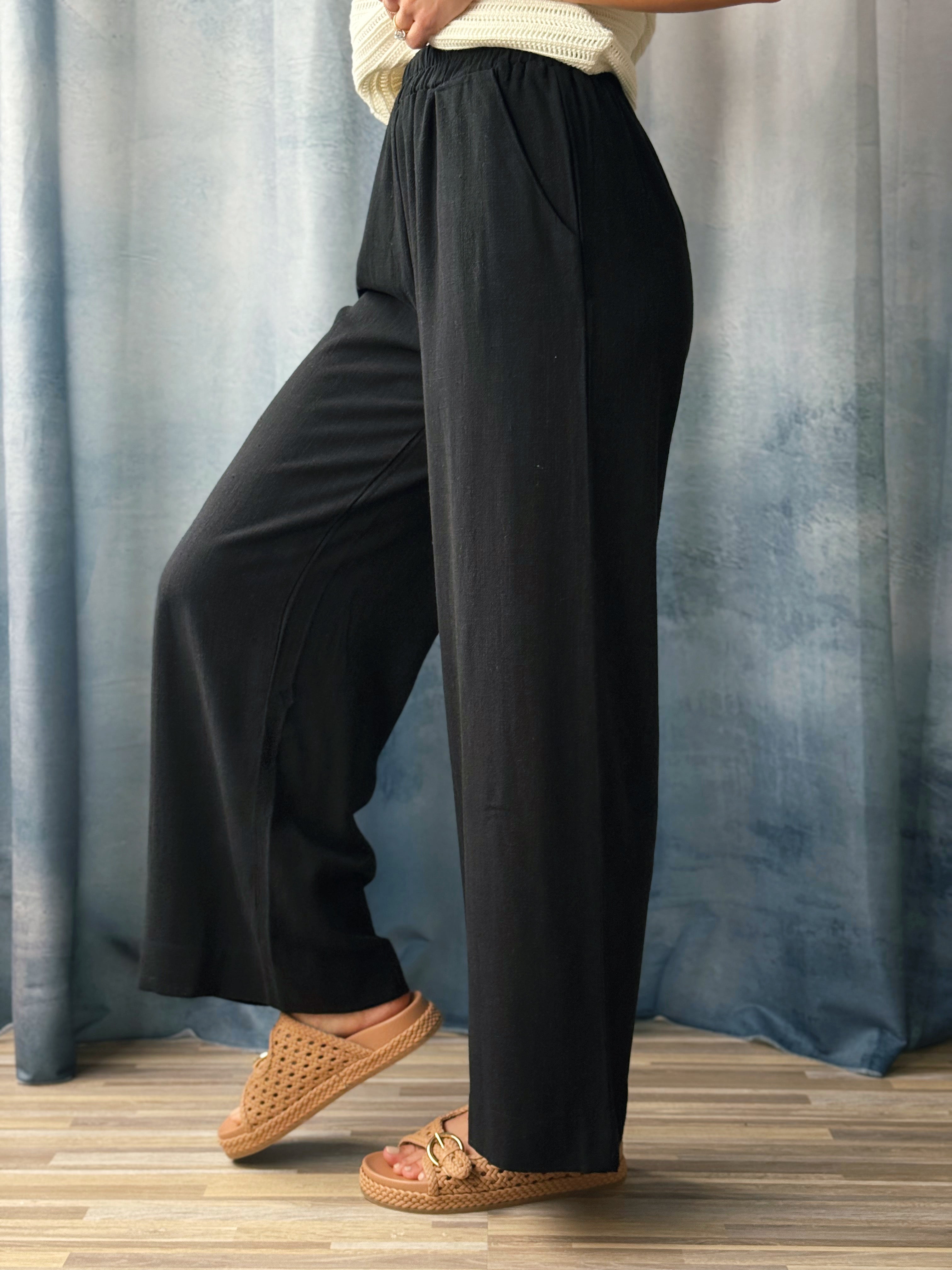 Flowy Linen Pants - BLACK