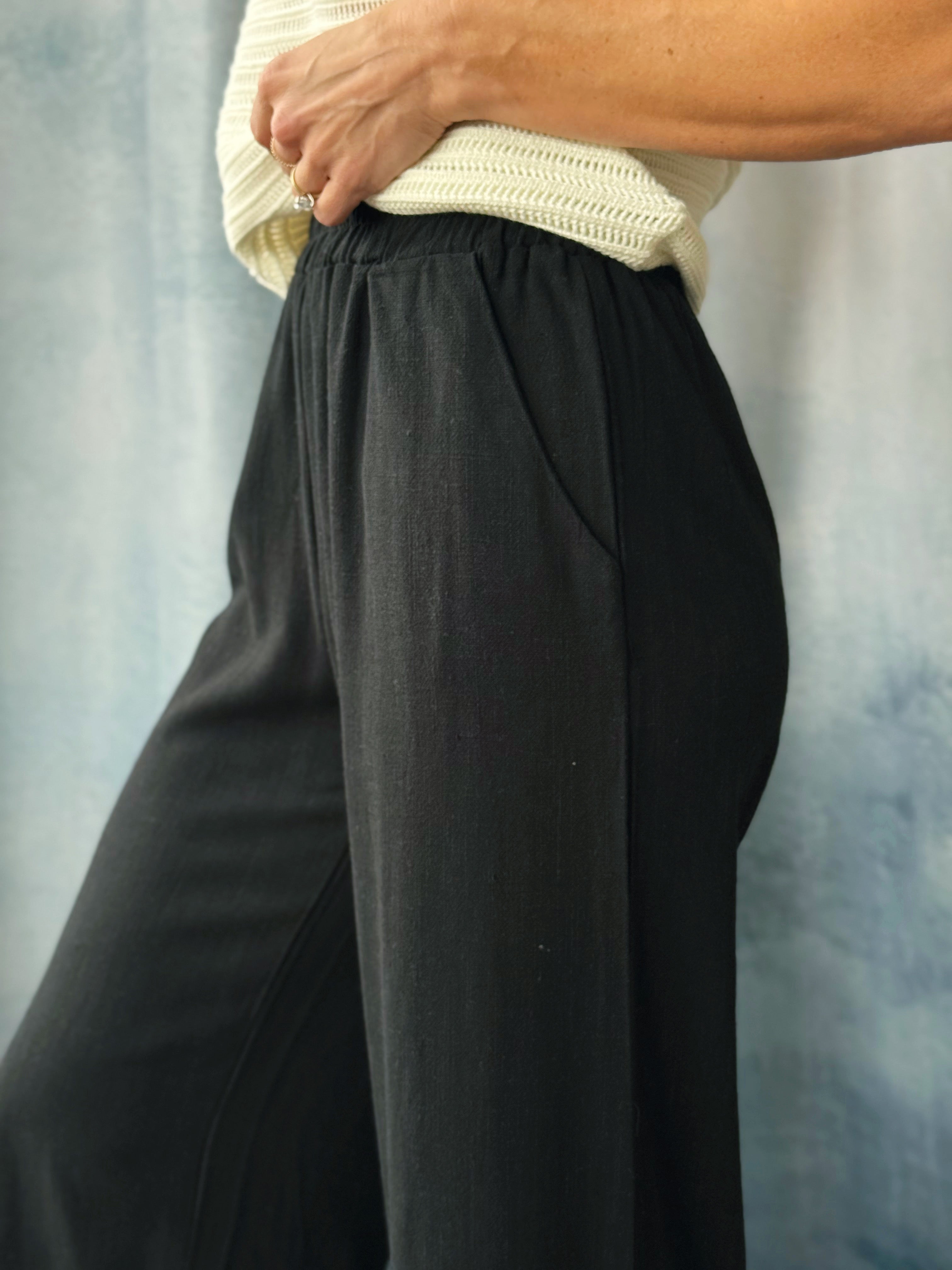 Flowy Linen Pants - BLACK