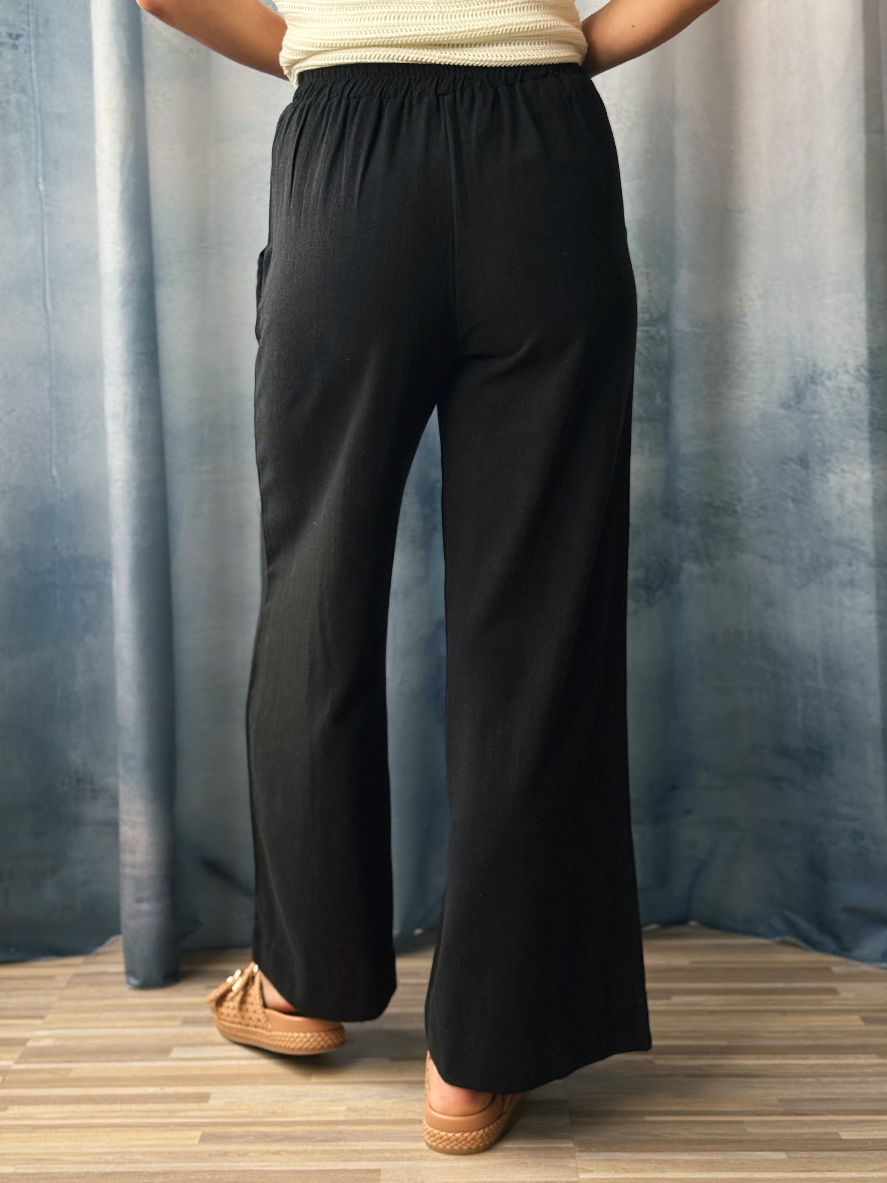 Flowy Linen Pants - BLACK