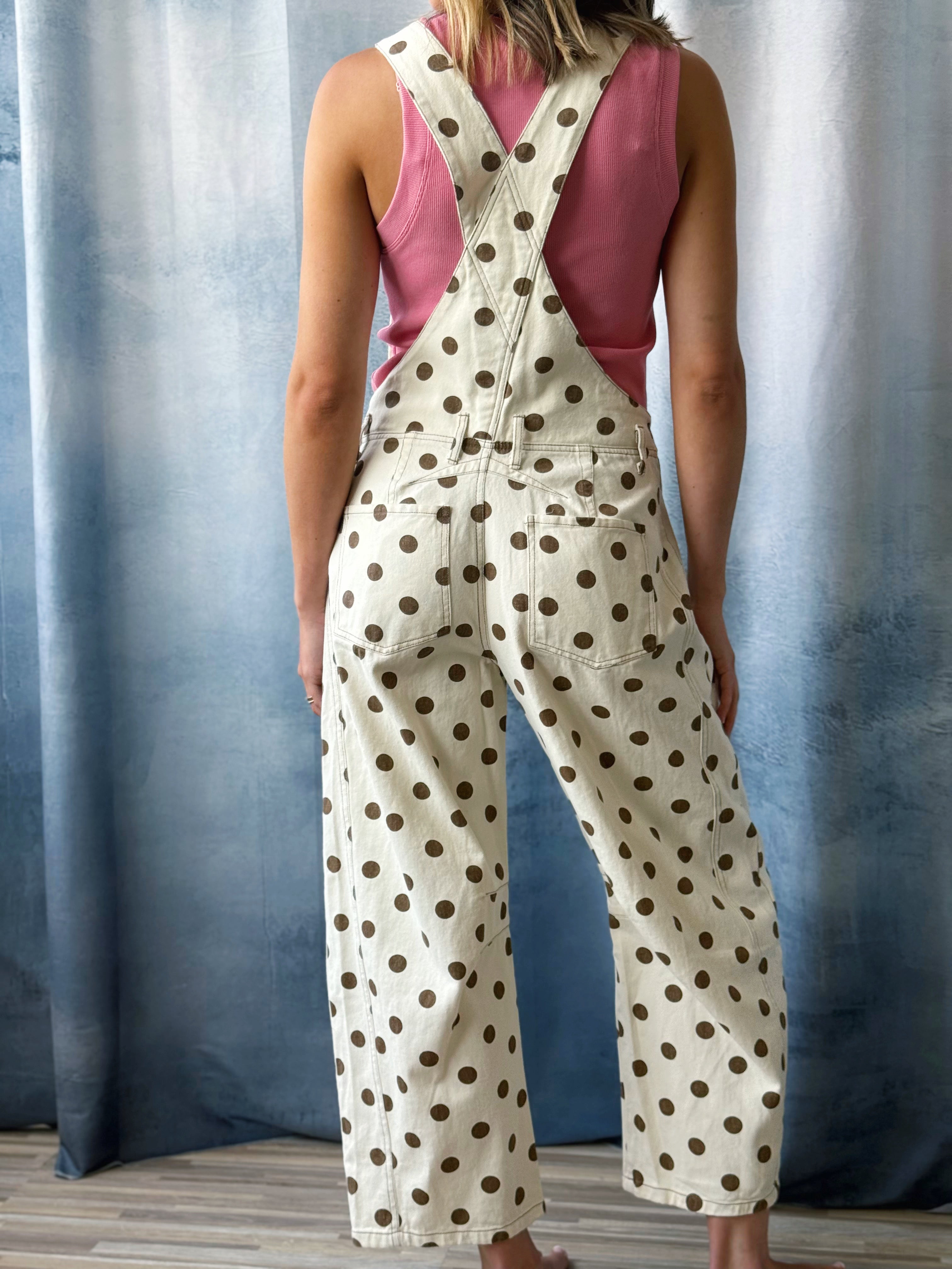 McKayla Polka Dot Overalls - OATMEAL