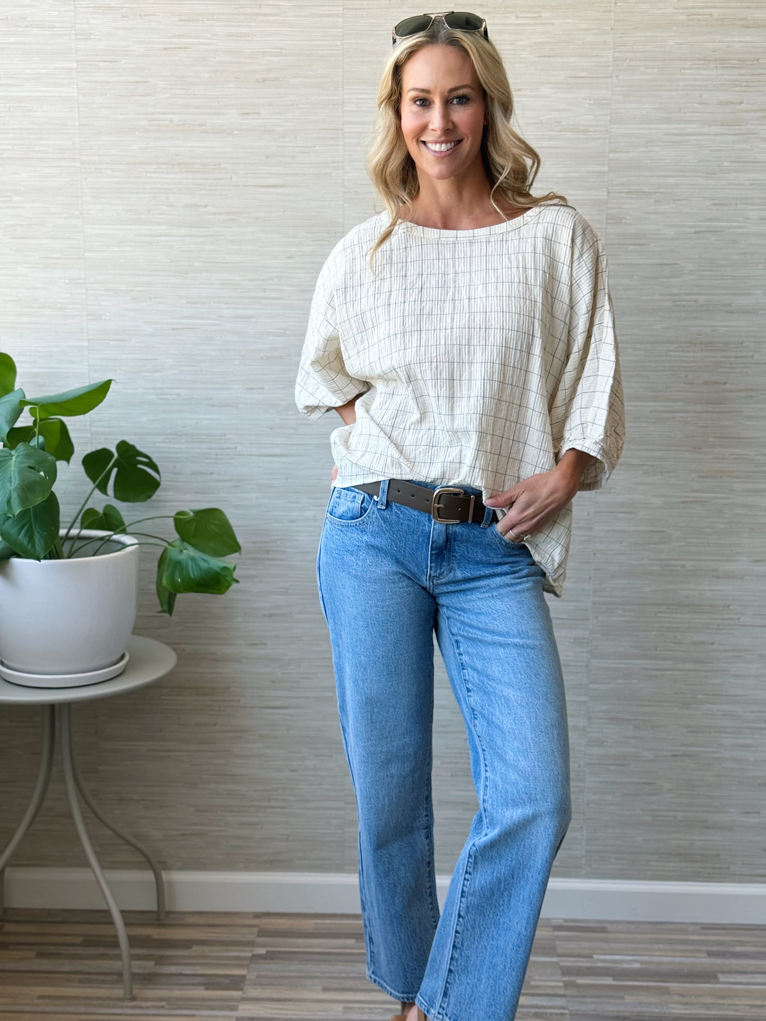 Grid Cotton Blouse - CREAM
