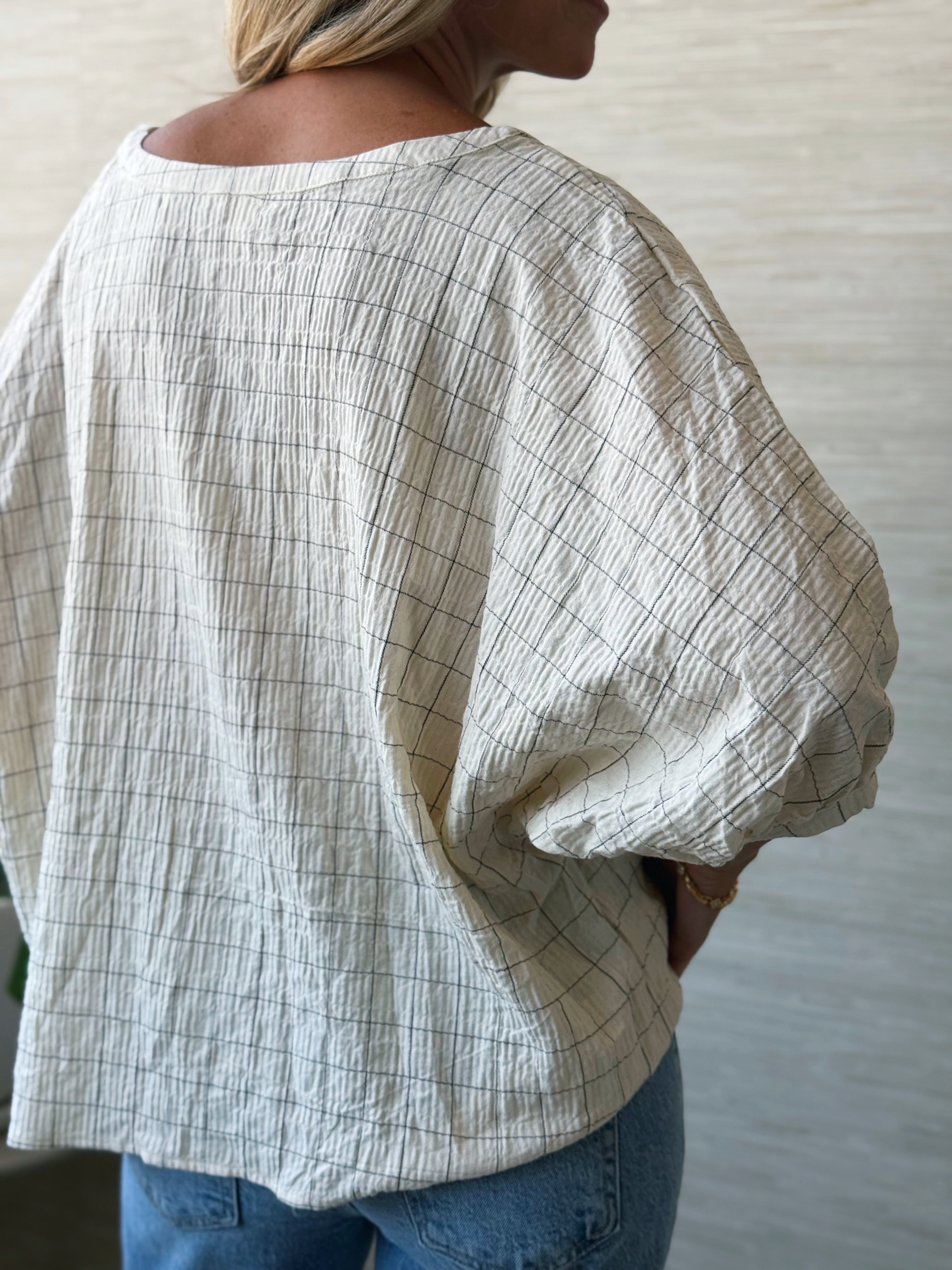 Grid Cotton Blouse - CREAM