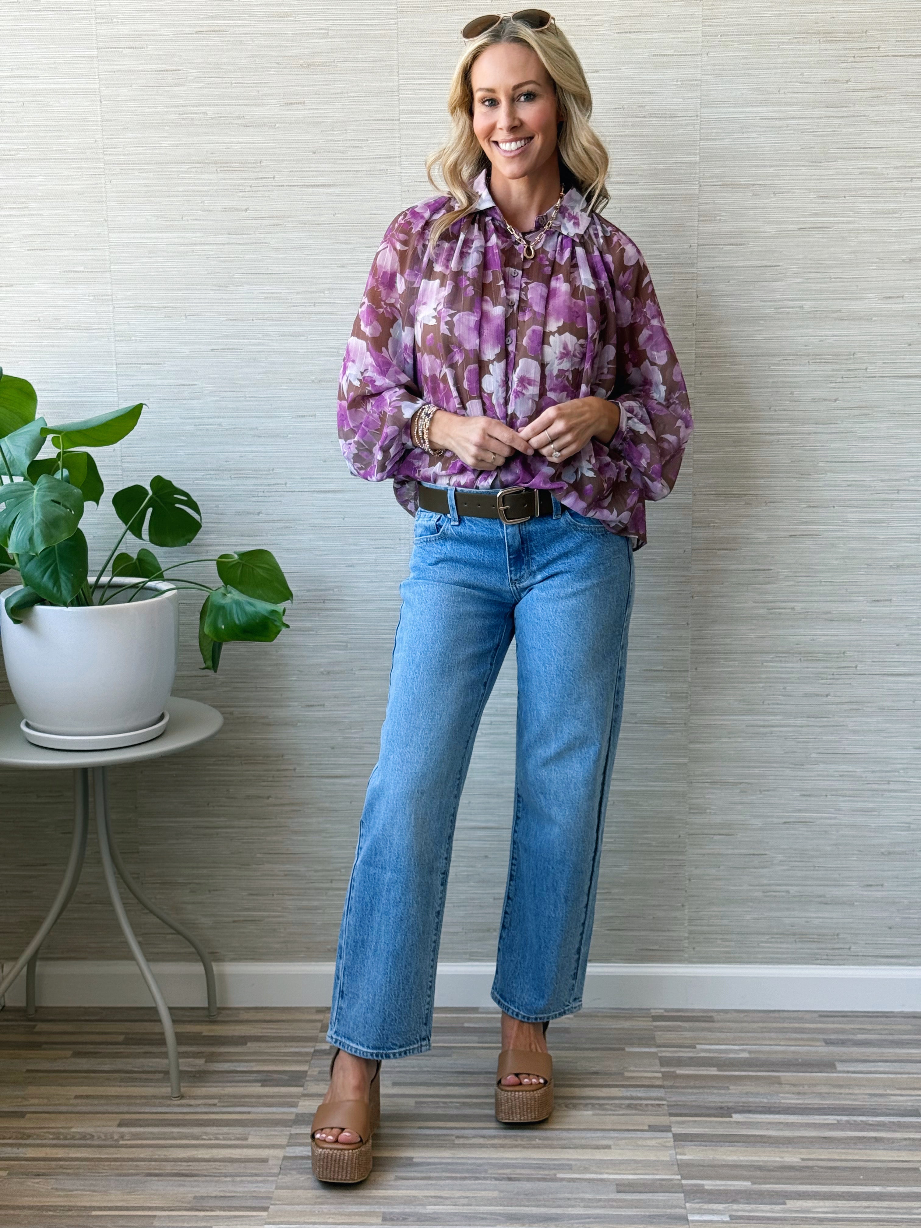 Adella Floral Blouse - ORCHID BROWN