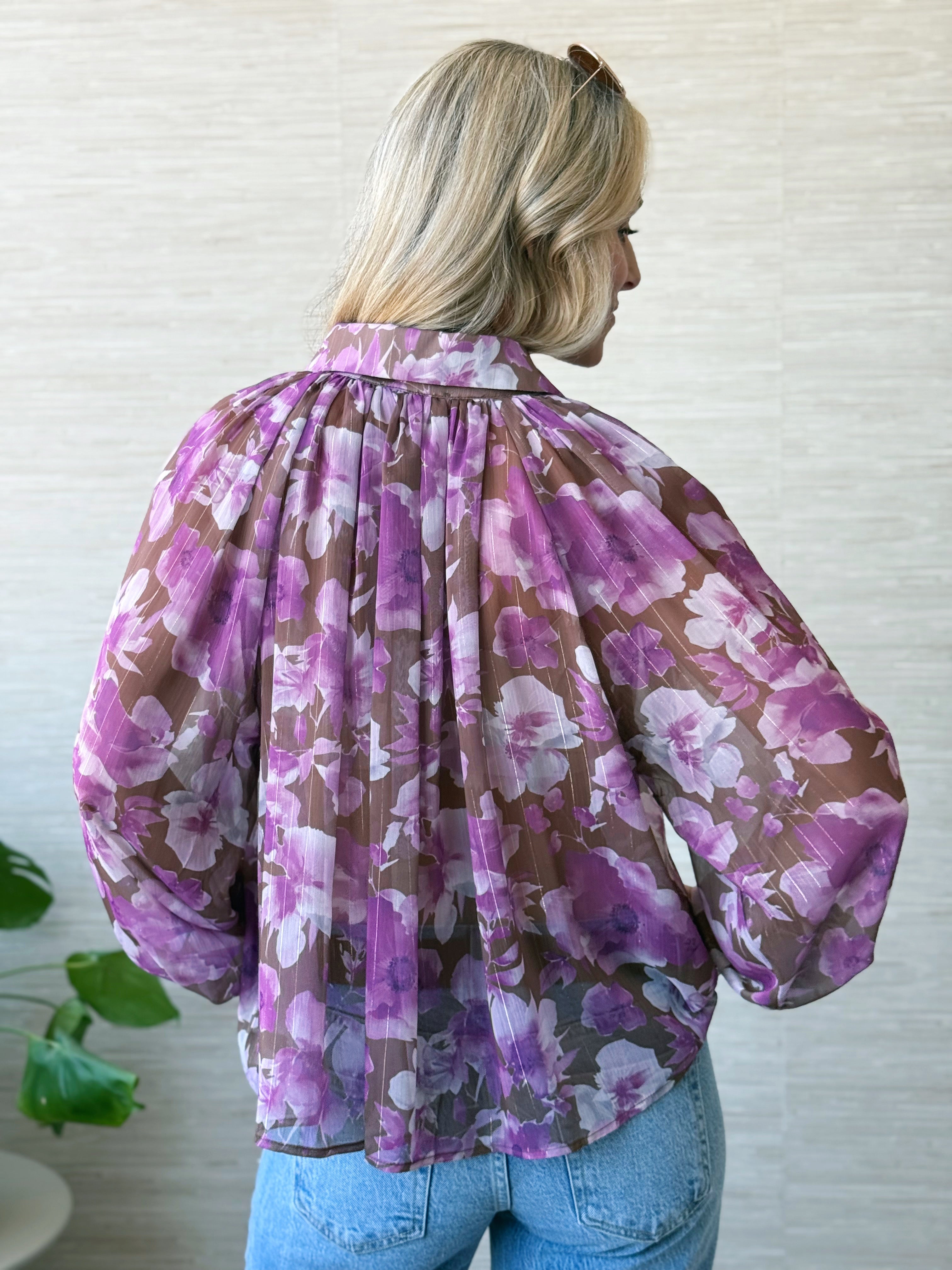 Adella Floral Blouse - ORCHID BROWN
