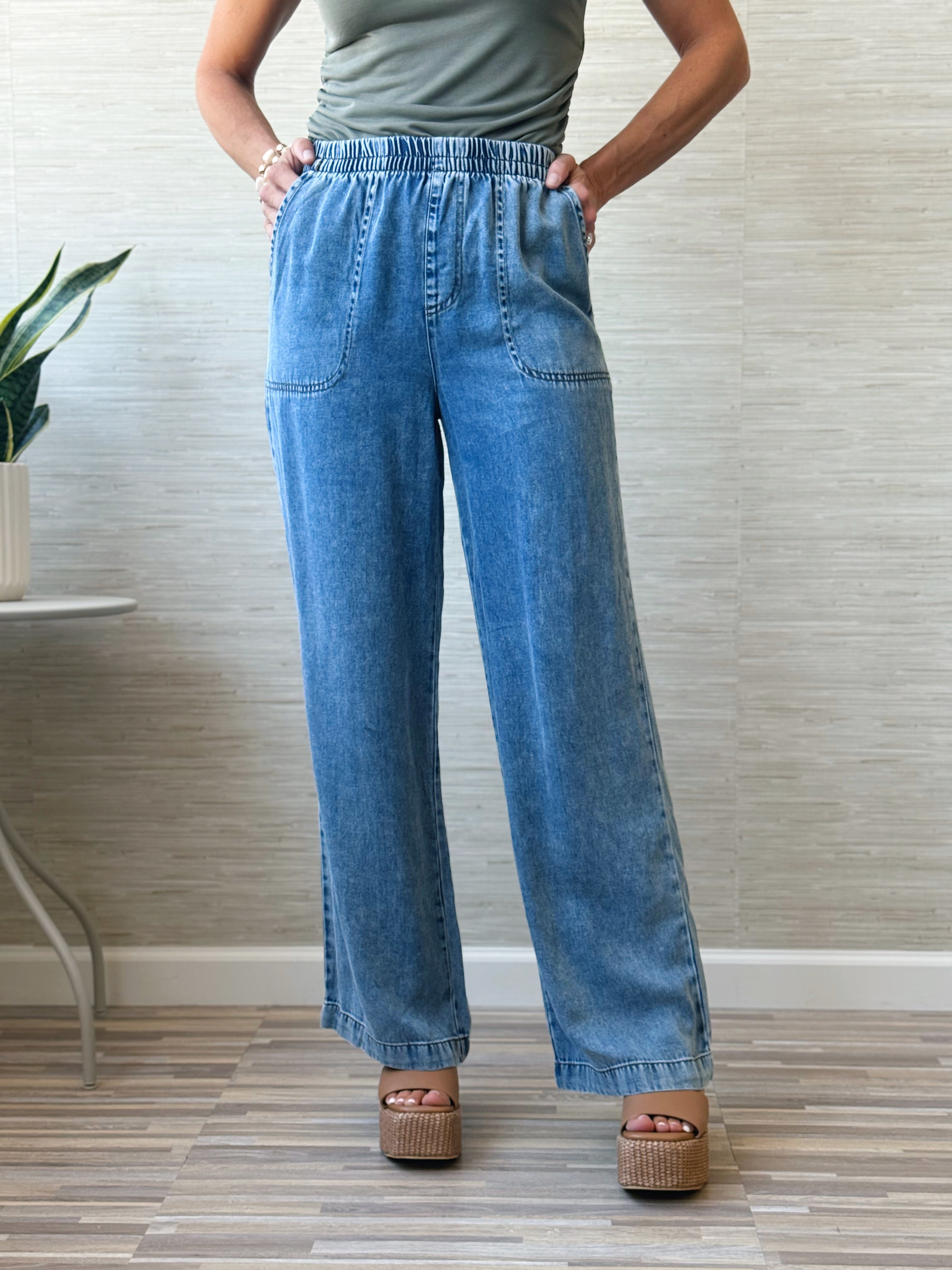 Cory Wide Leg Pants - CHAMBRAY