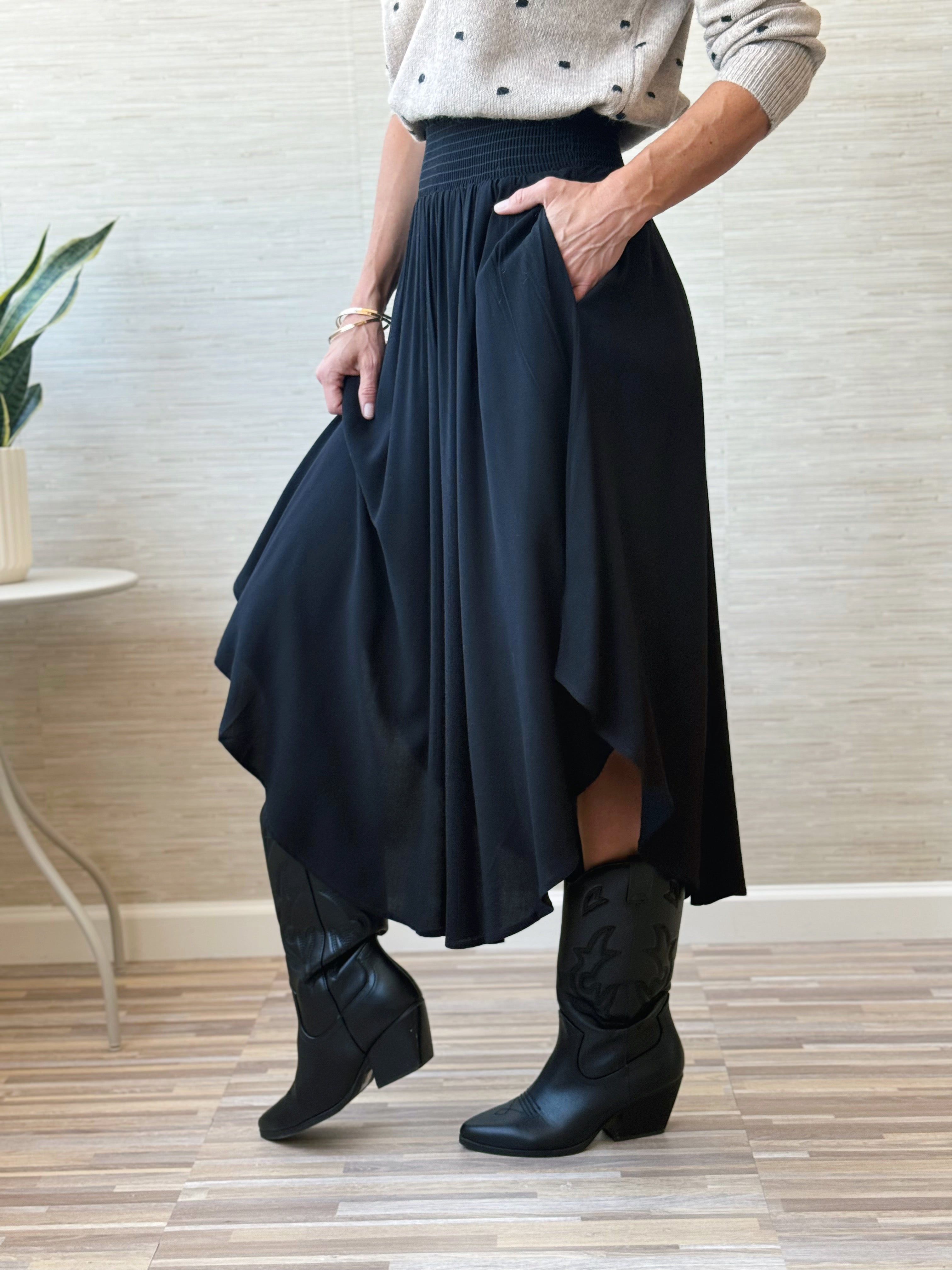 Gracie Midi Skirt - BLACK