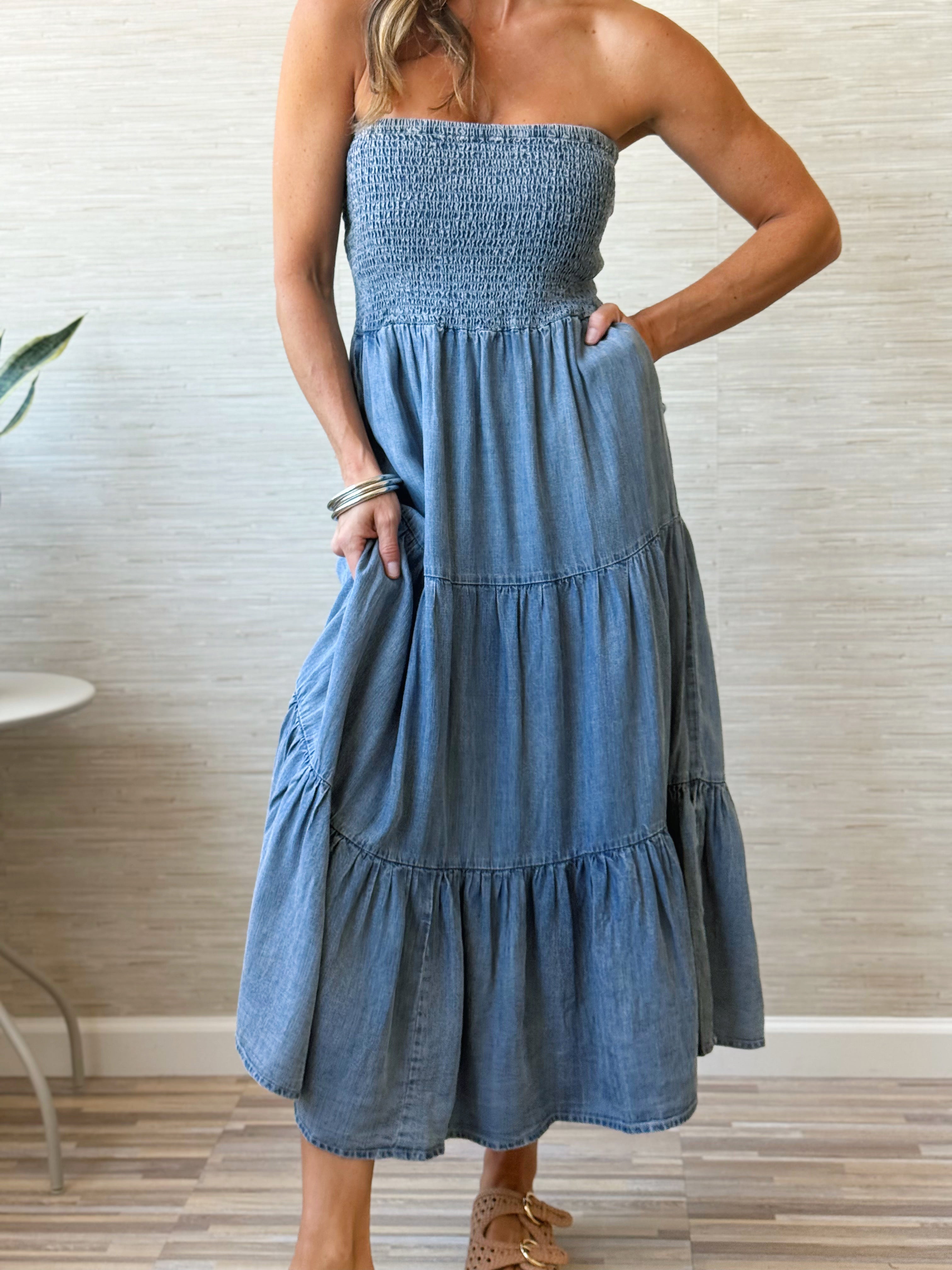 Fallon Midi Dress - WASHED DENIM