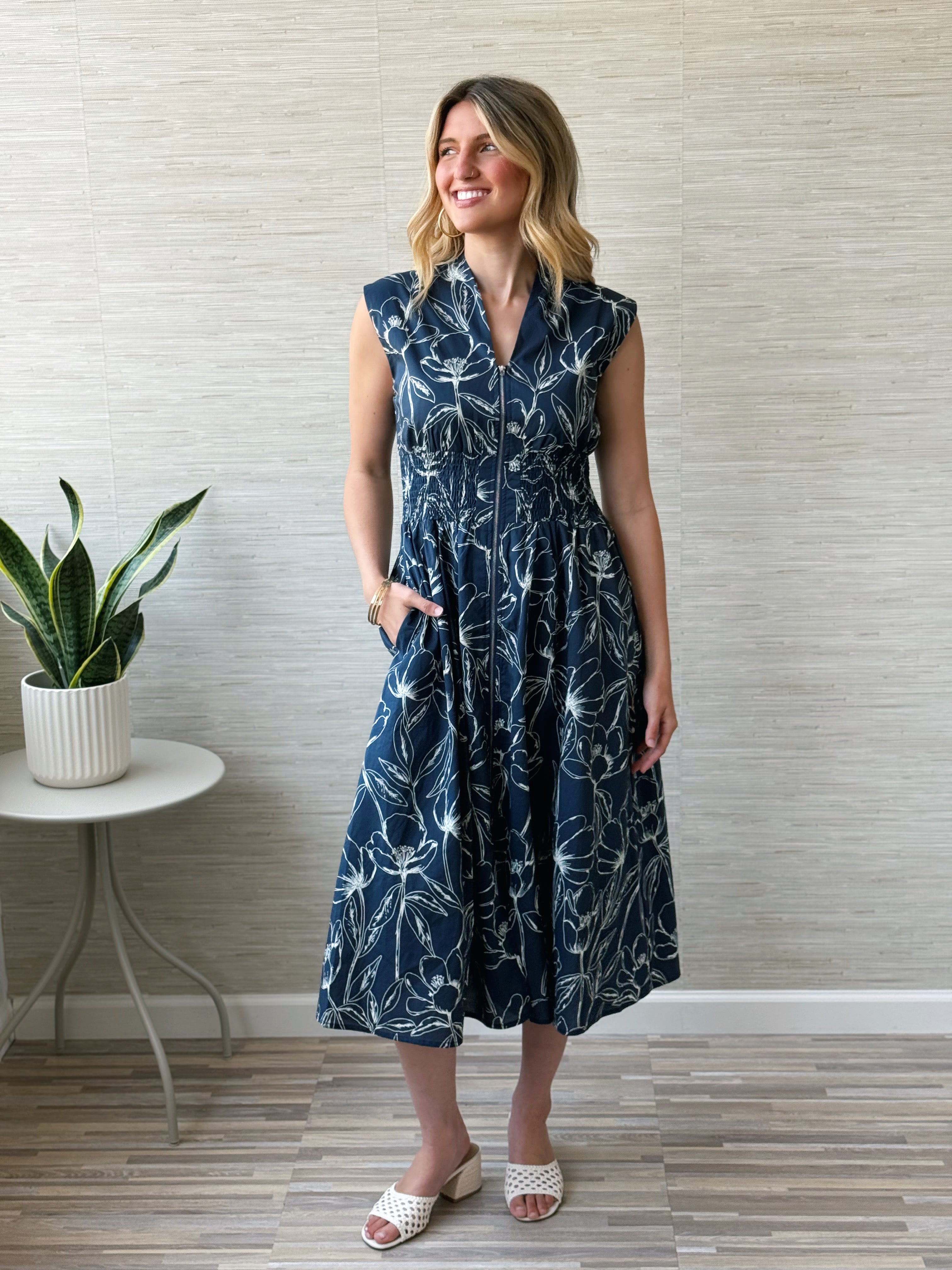 Evening Bloom Dress - NAVY