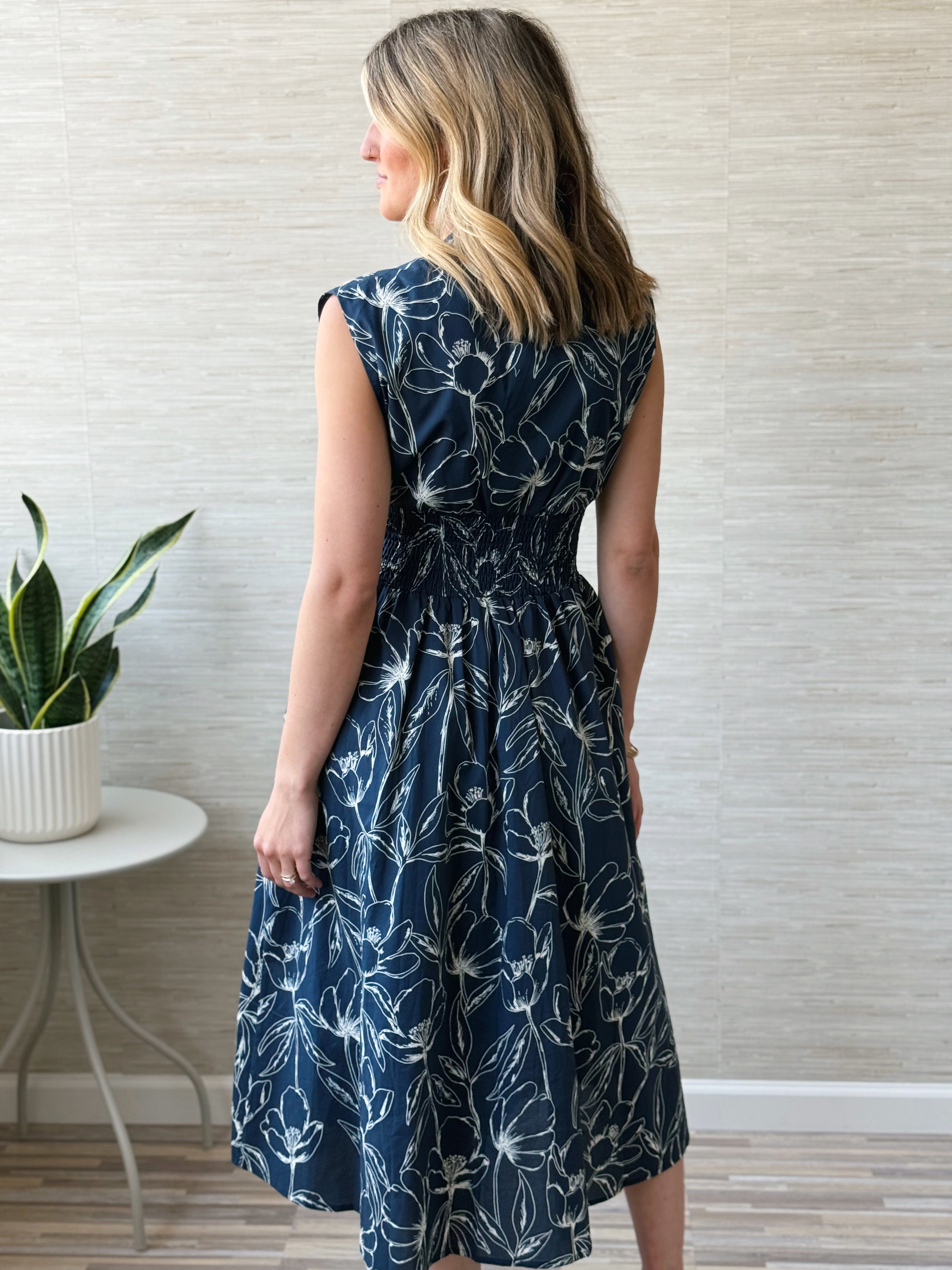 Evening Bloom Dress - NAVY