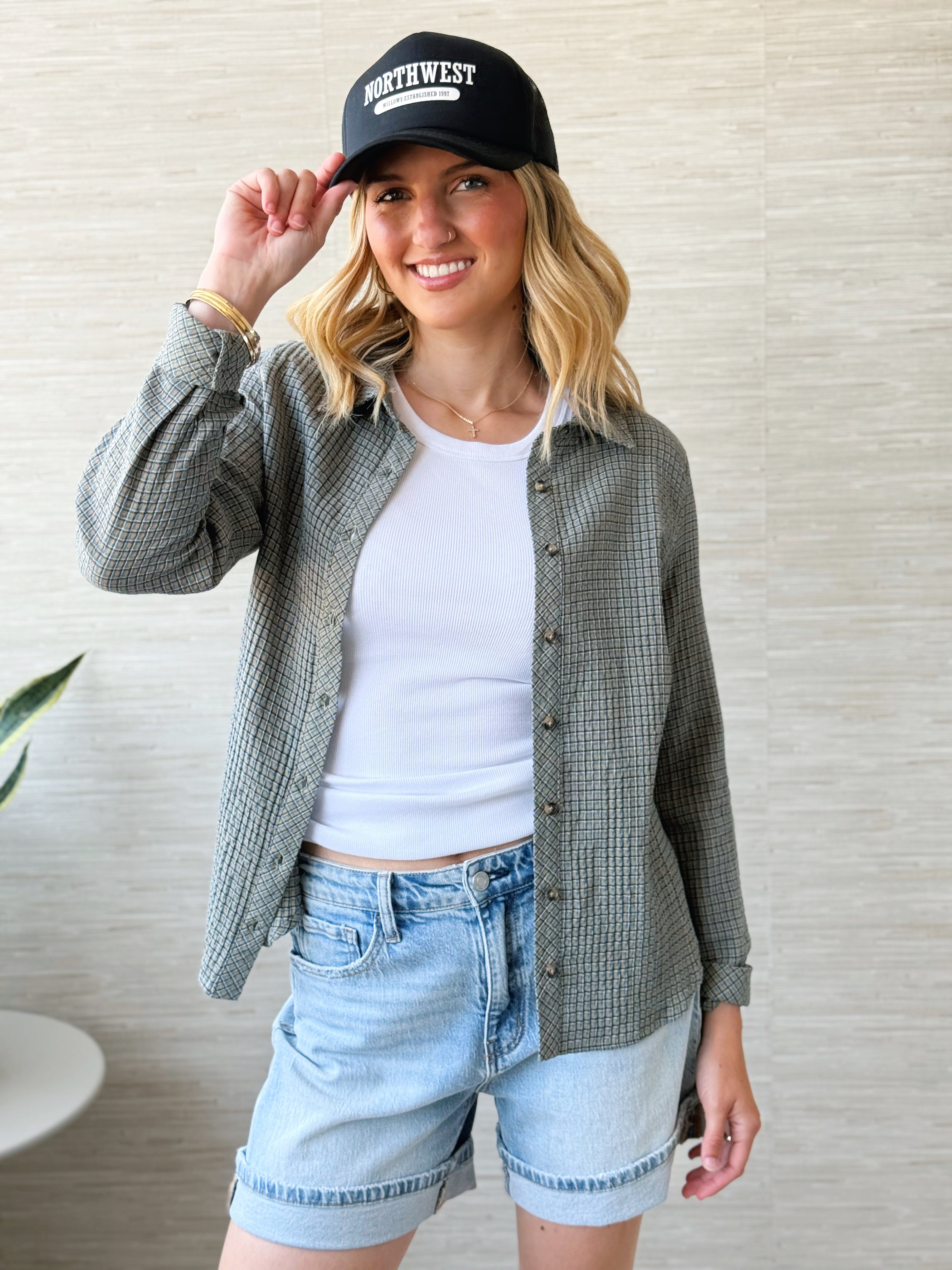 Lexi Shirt - OLIVE TEAL PLAID