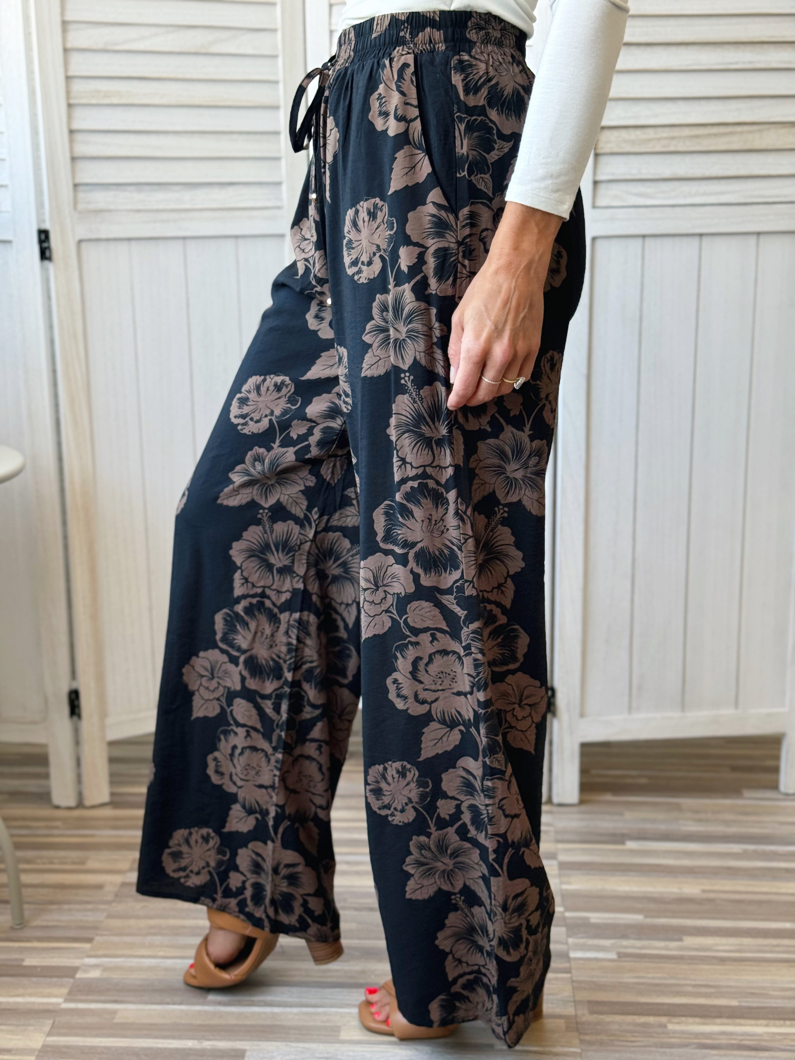 Autumn Bloom Pants - BLACK