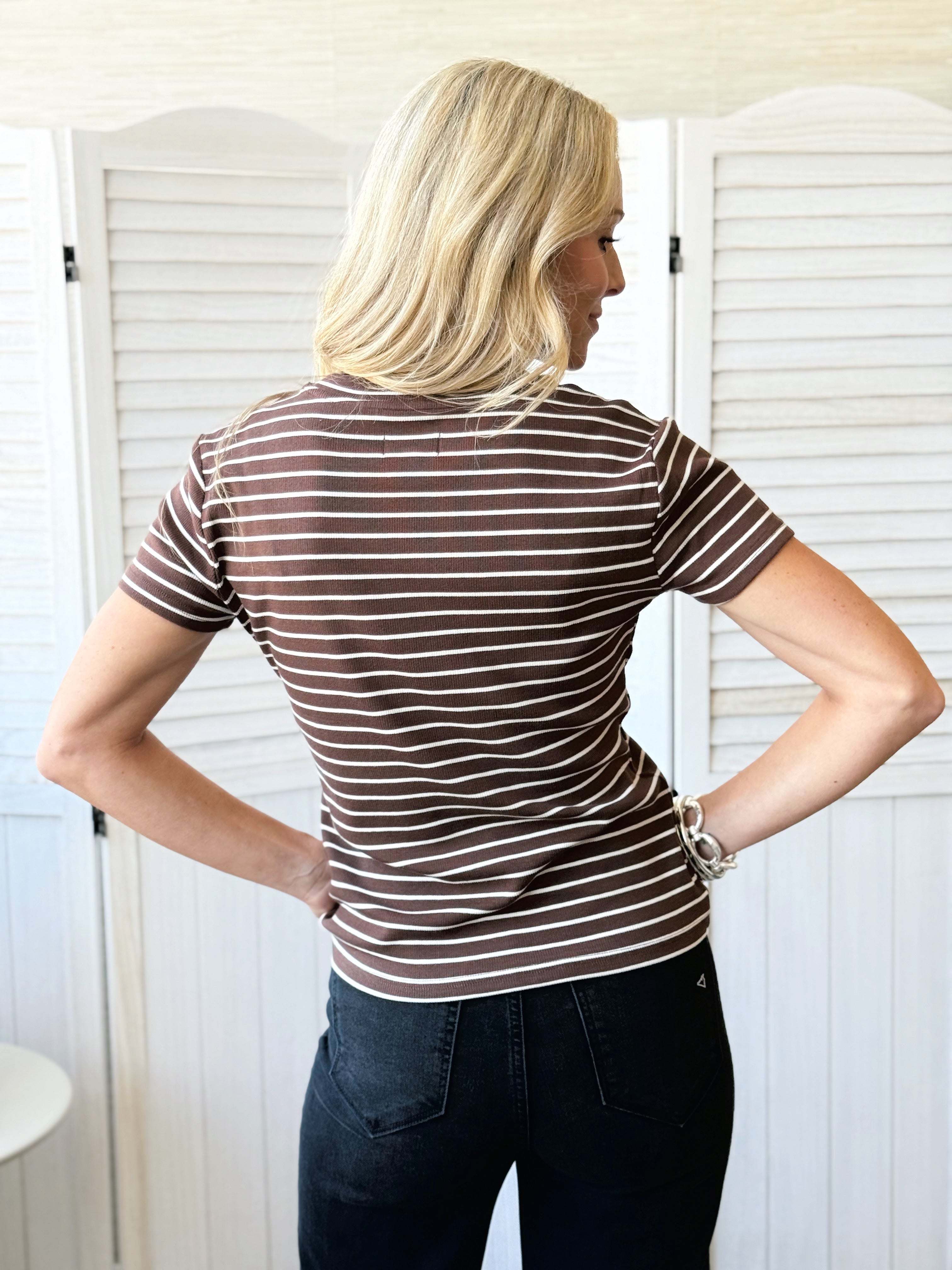 Posey Stripe Tee - MAHOGANY CREAM STRIPE