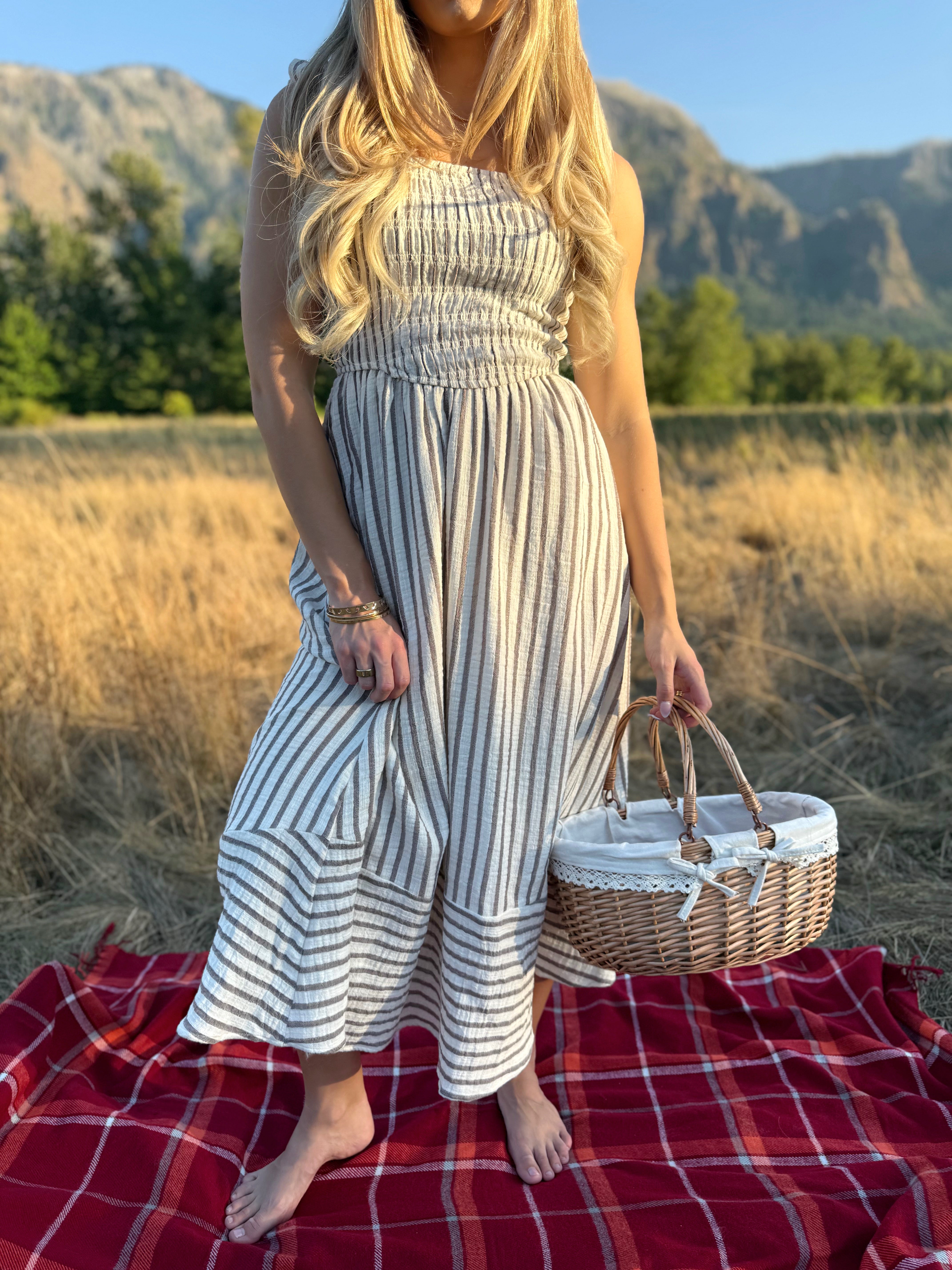 Small Town Sweetheart Dress -  BROWN