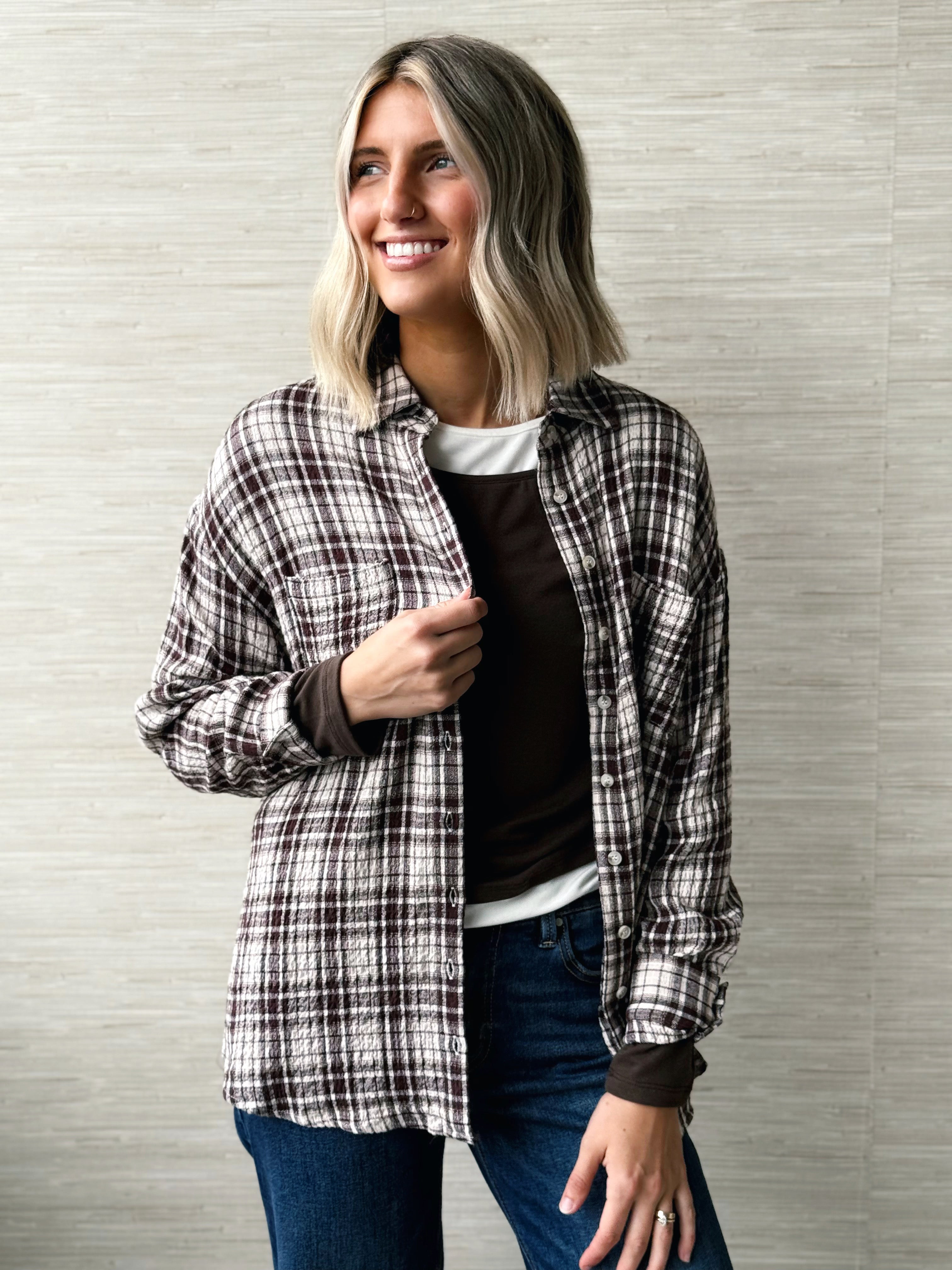 Gia Plaid Top - BROWN/ BEIGE