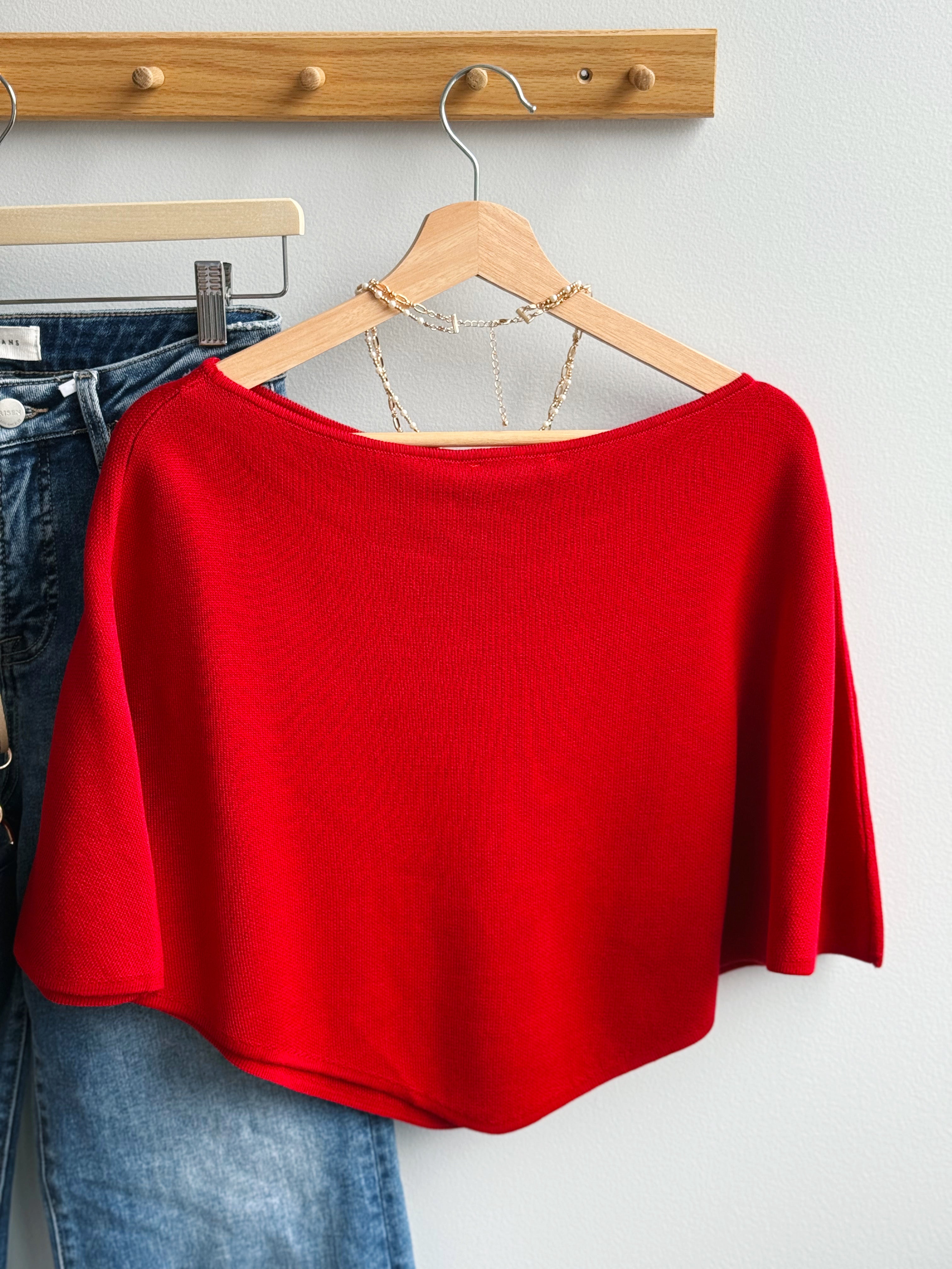 Aspen Poncho - DARK RED
