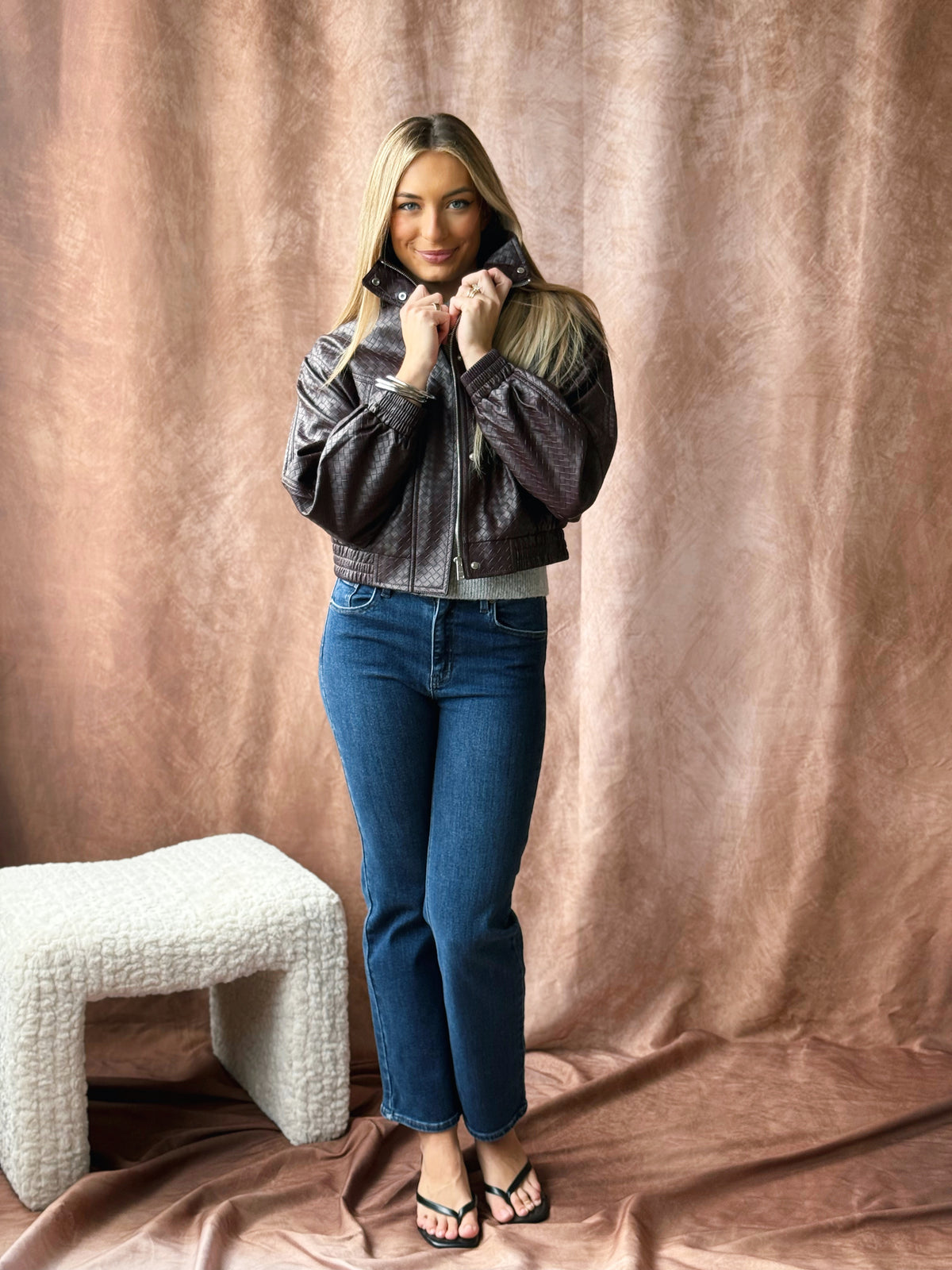 Alexa Trendy Leather Jacket - WINE