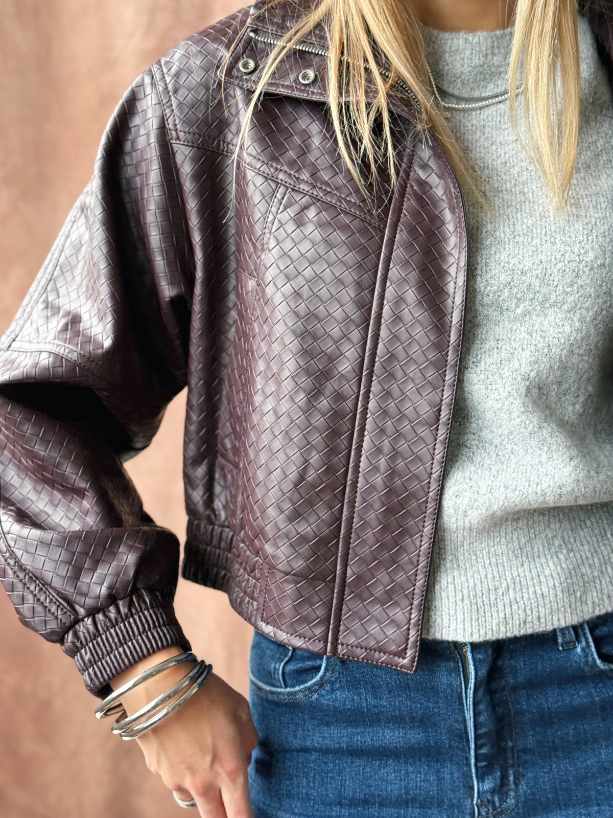 Alexa Trendy Leather Jacket - WINE