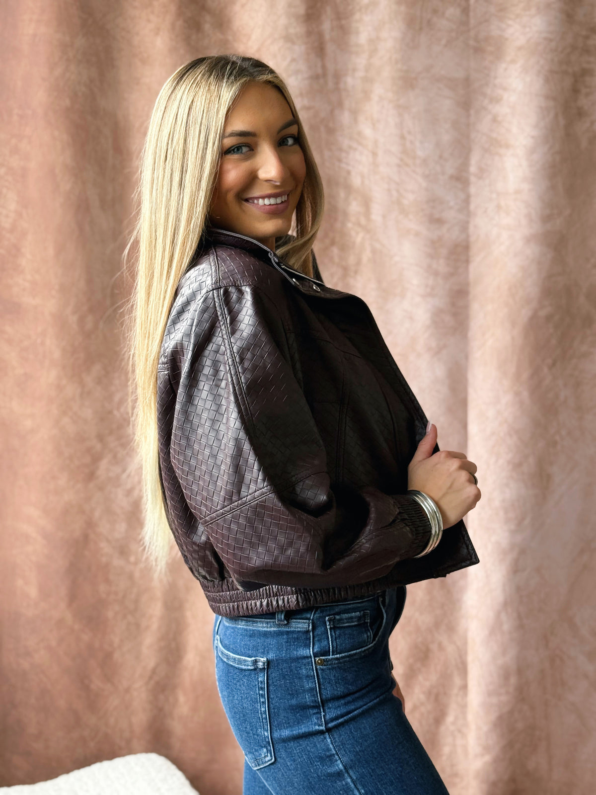 Alexa Trendy Leather Jacket - WINE