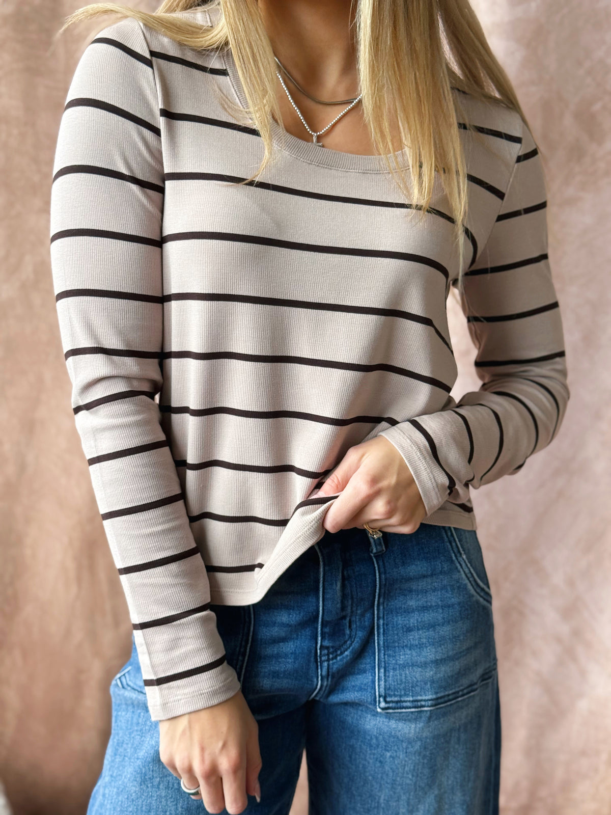 Lauren Top - PEBBLE BROWN STRIPE