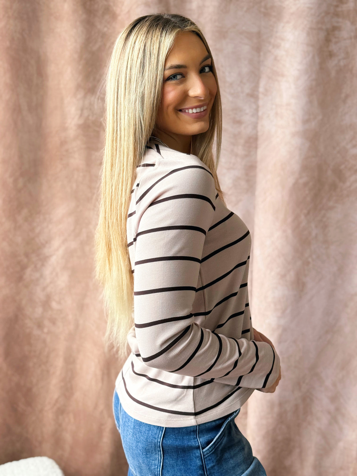 Lauren Top - PEBBLE BROWN STRIPE