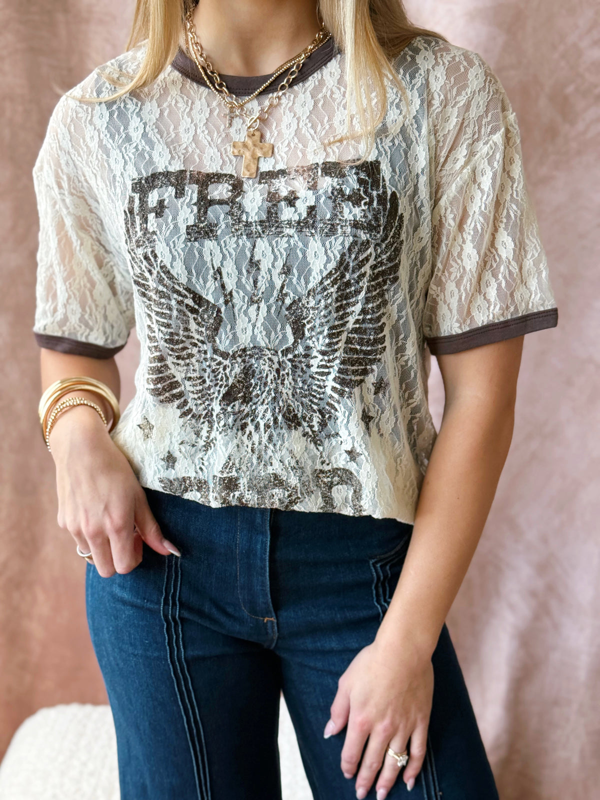 Free Bird Lace Tee - BONE
