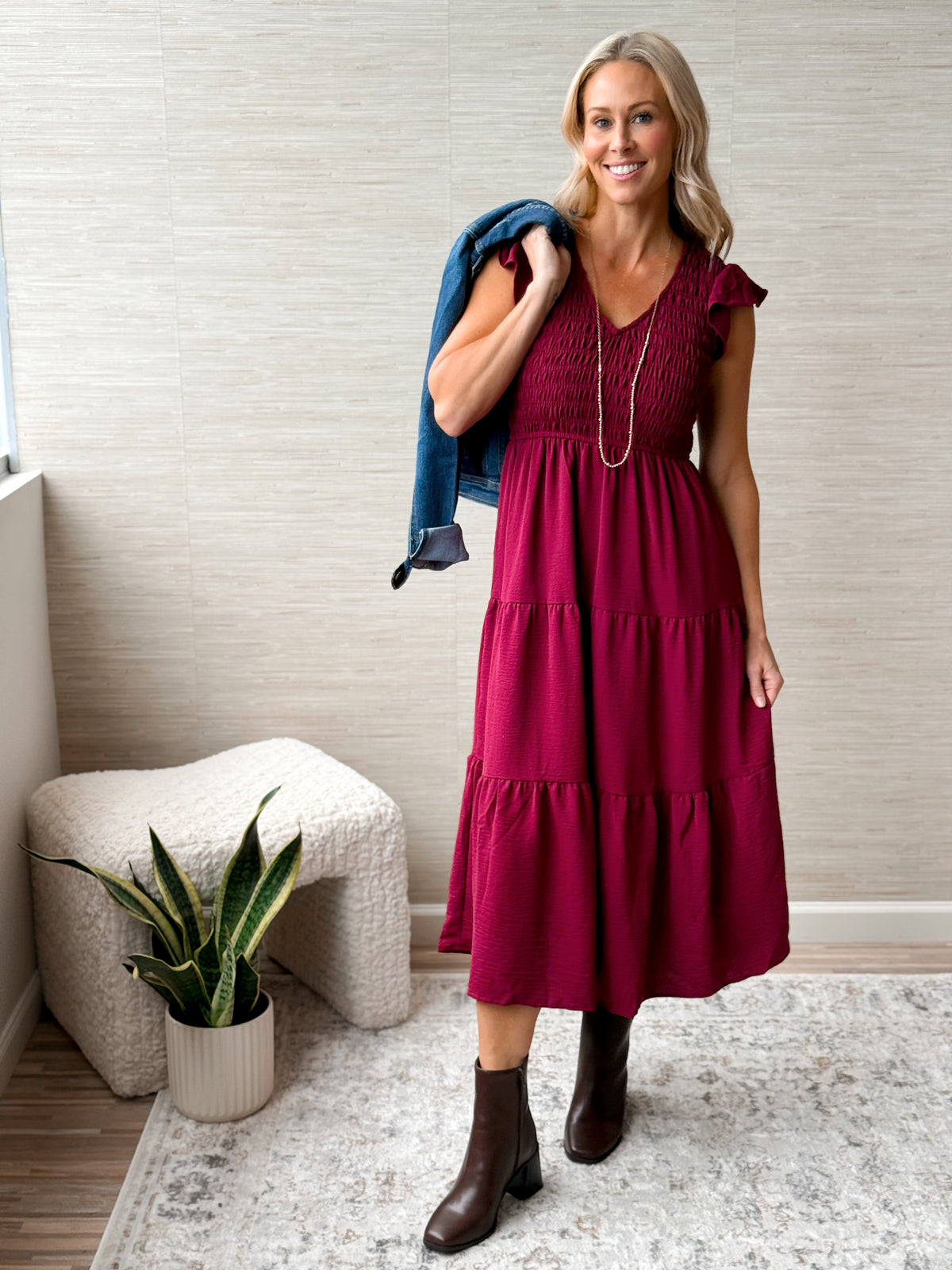 September Stories Dress - BURGUNDY