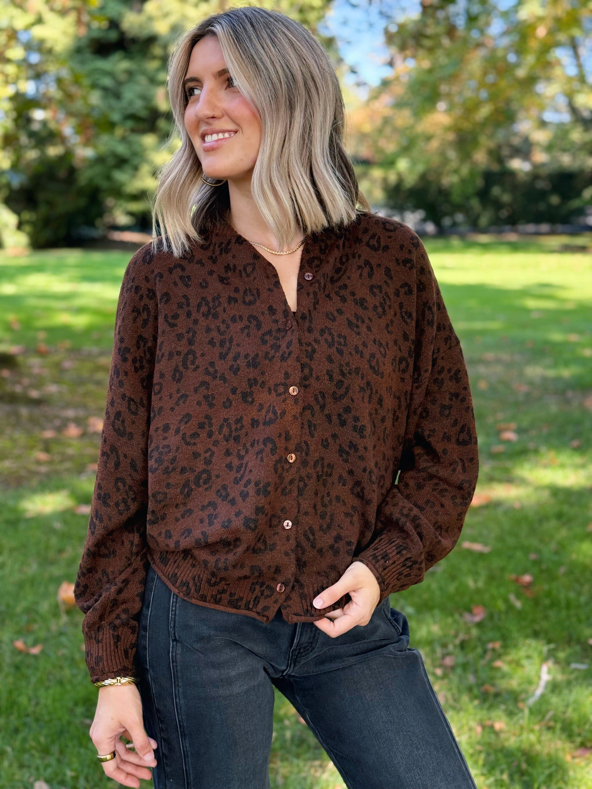 Wild Print Cardigan - BROWN