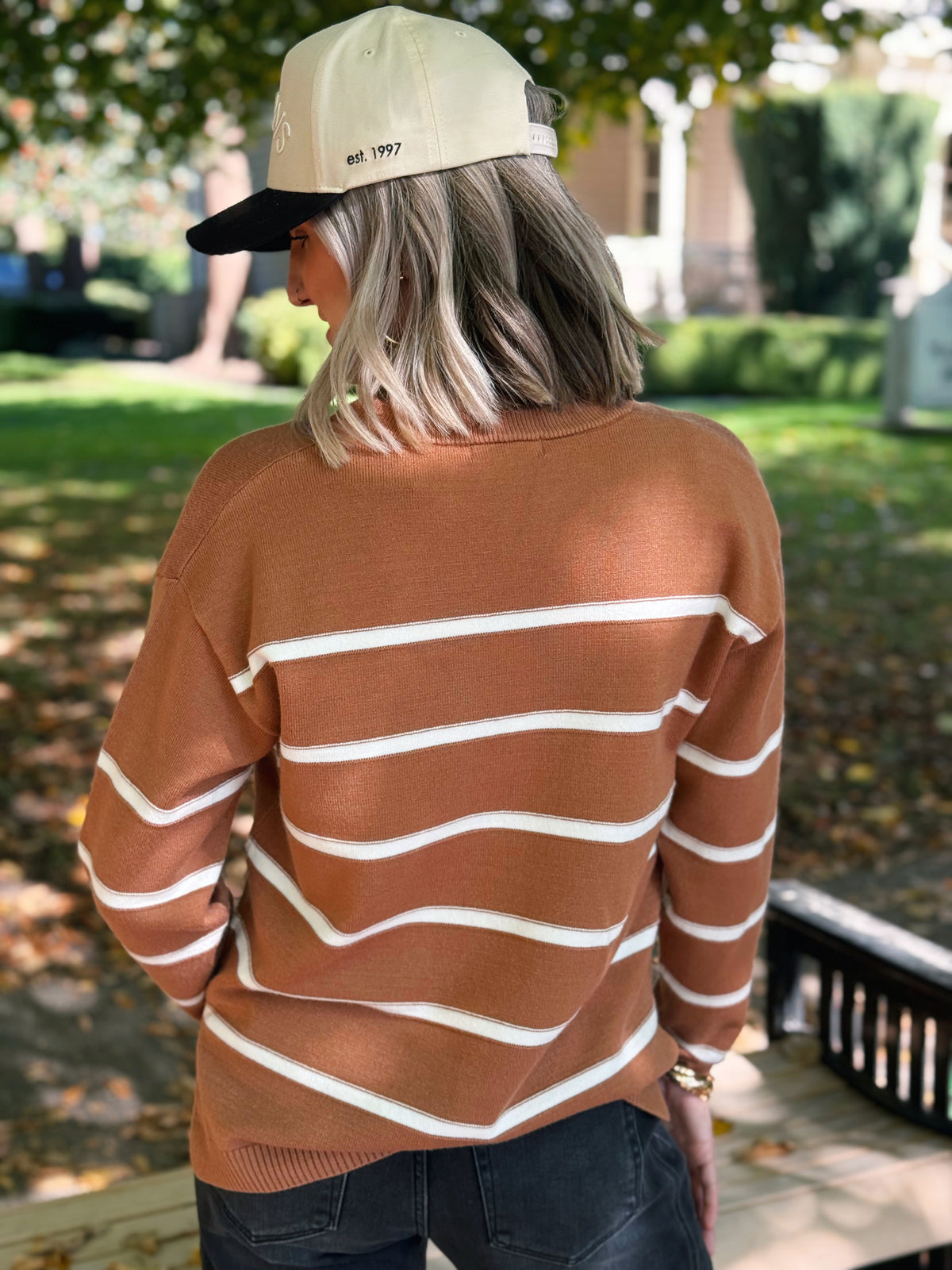 Varsity Stripe Sweater - DEEP CAMEL