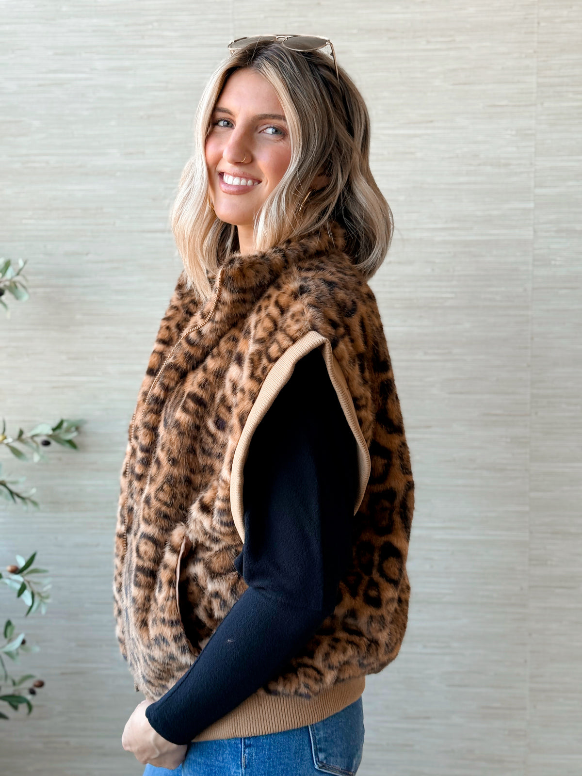 Leopard Faux Fur Vest - CAMEL