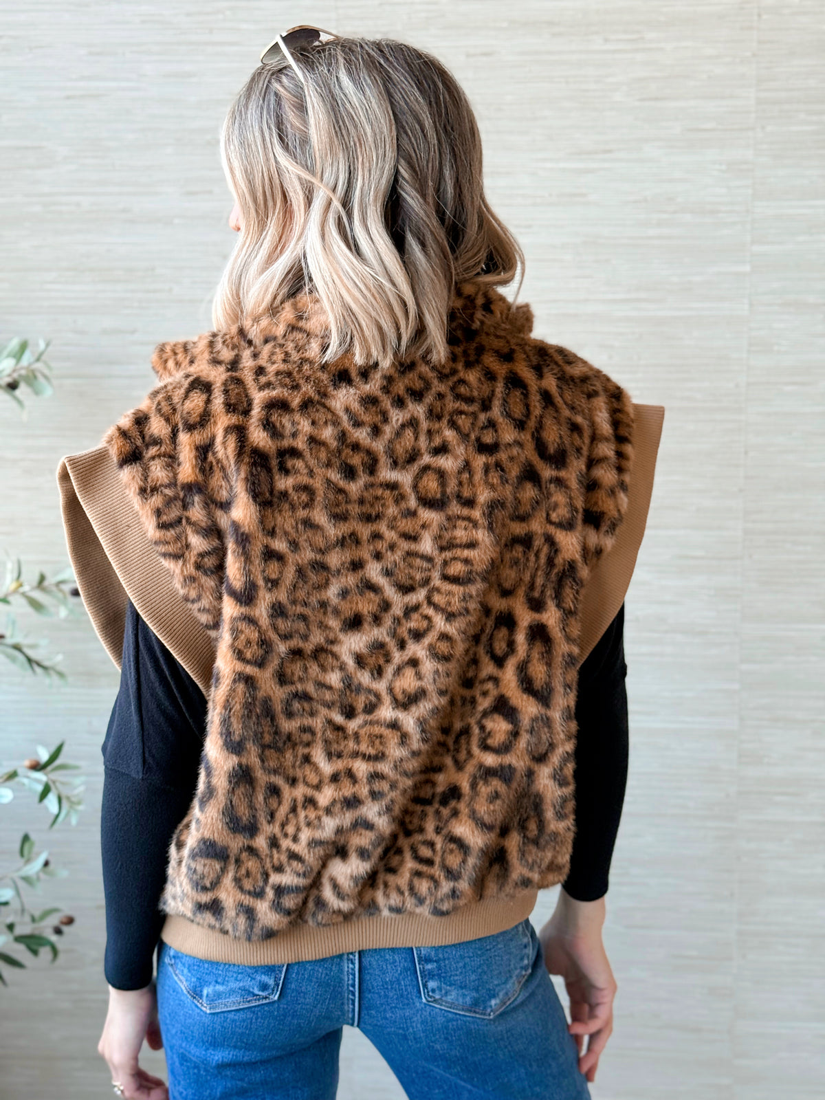 Leopard Faux Fur Vest - CAMEL