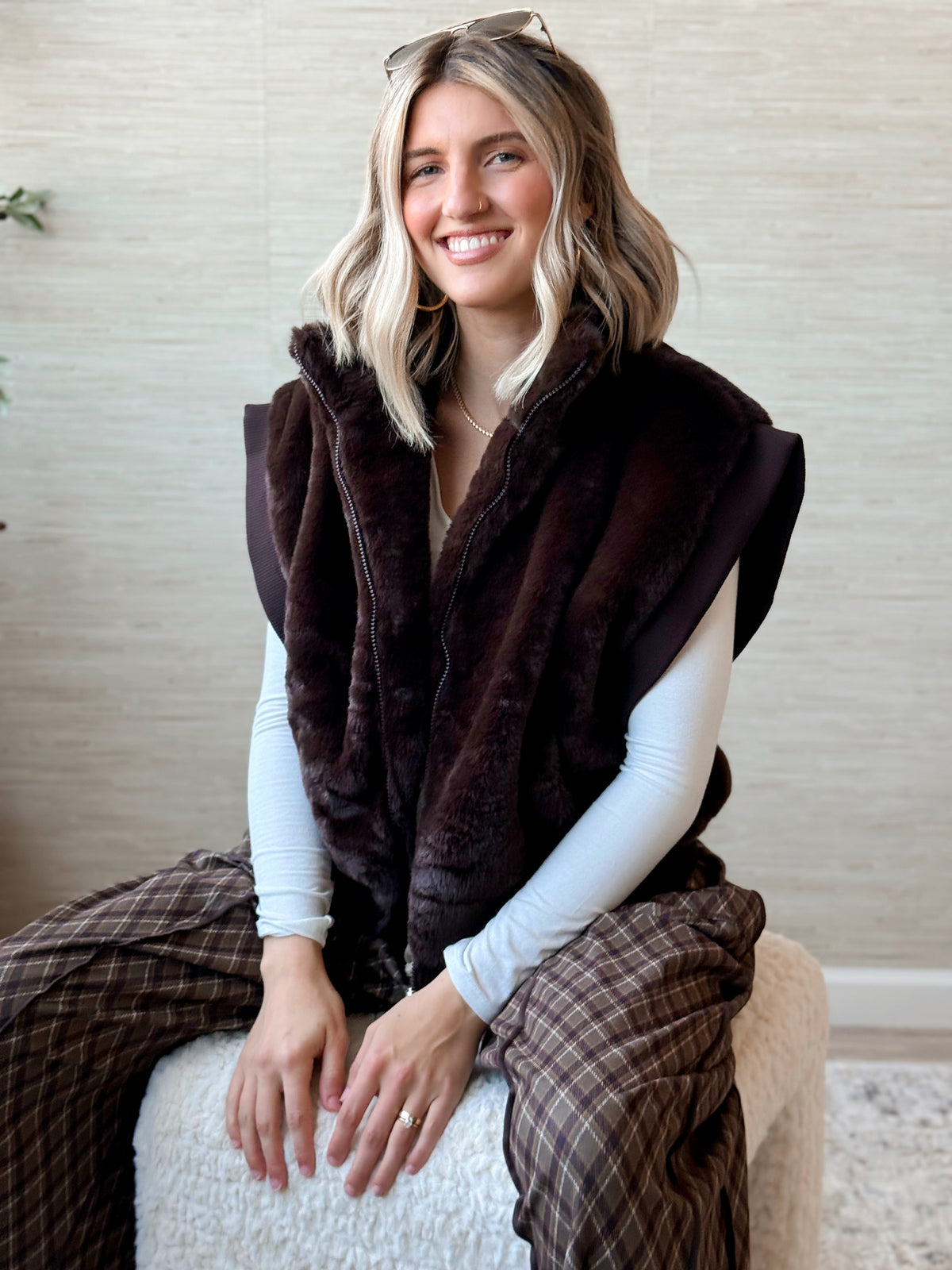 Becky Faux Fur Vest - BROWN