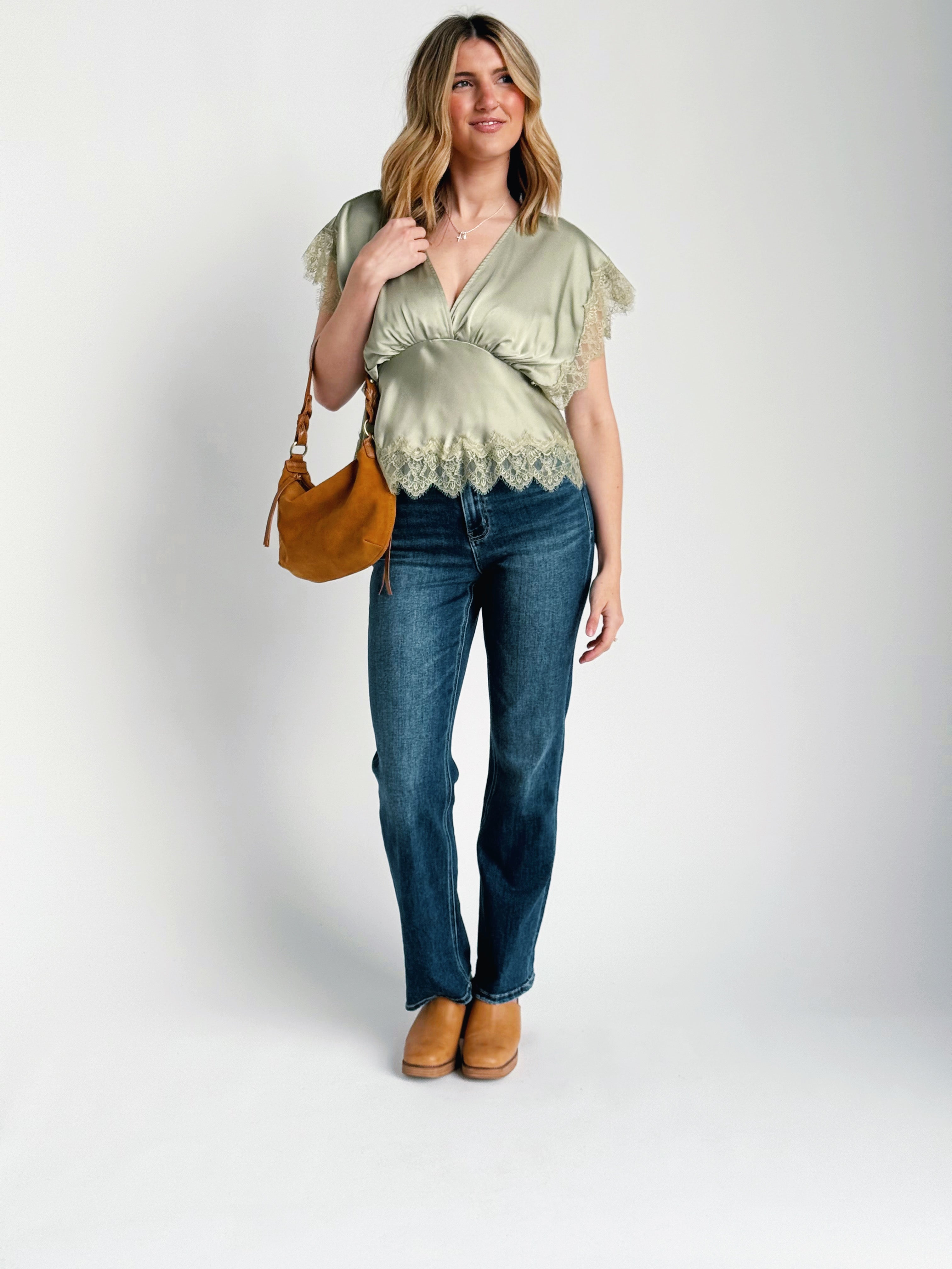 Edie Satin Blouse - SAGE
