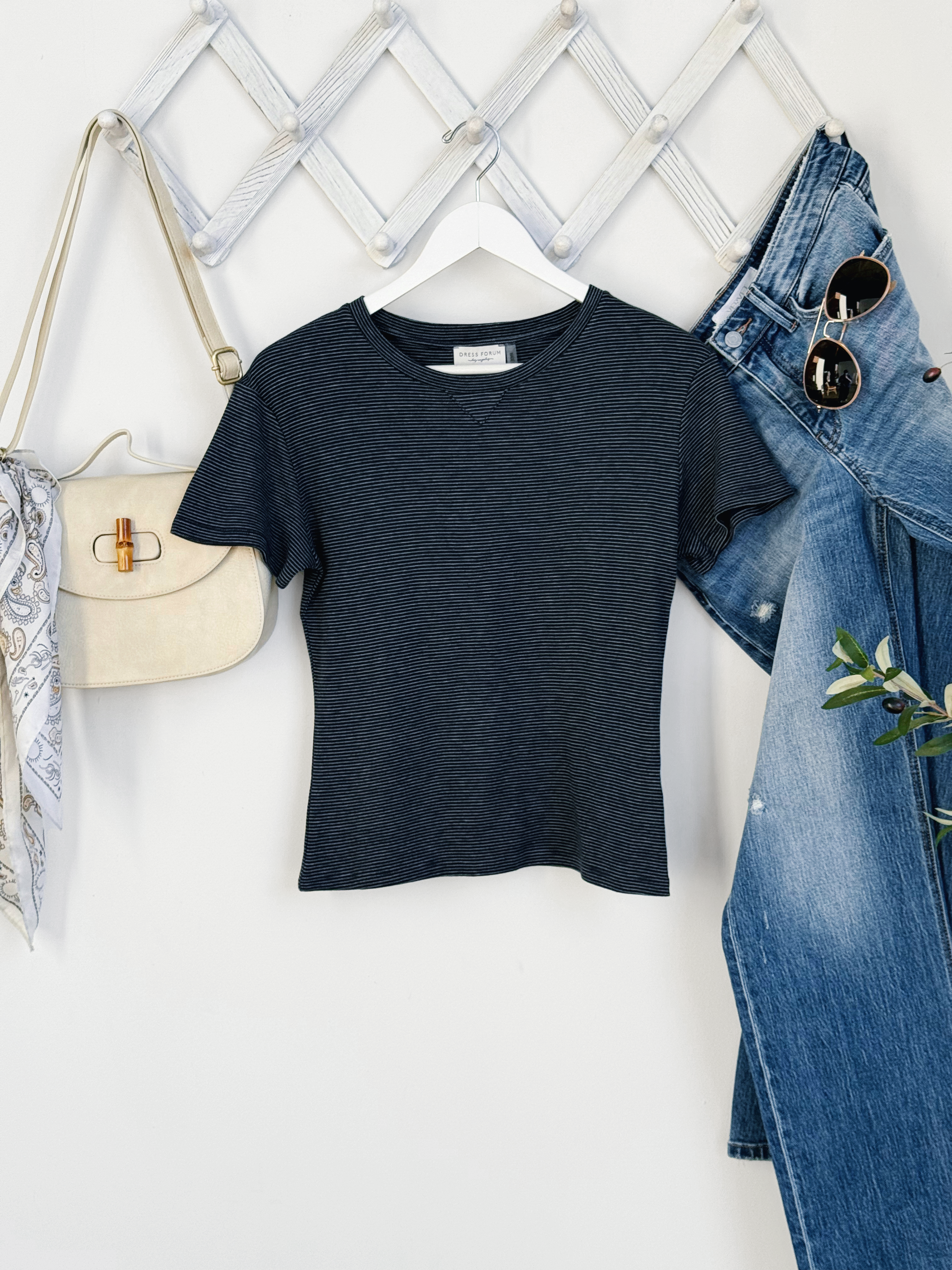 Josie Stripe Tee - DARK NAVY/GREY