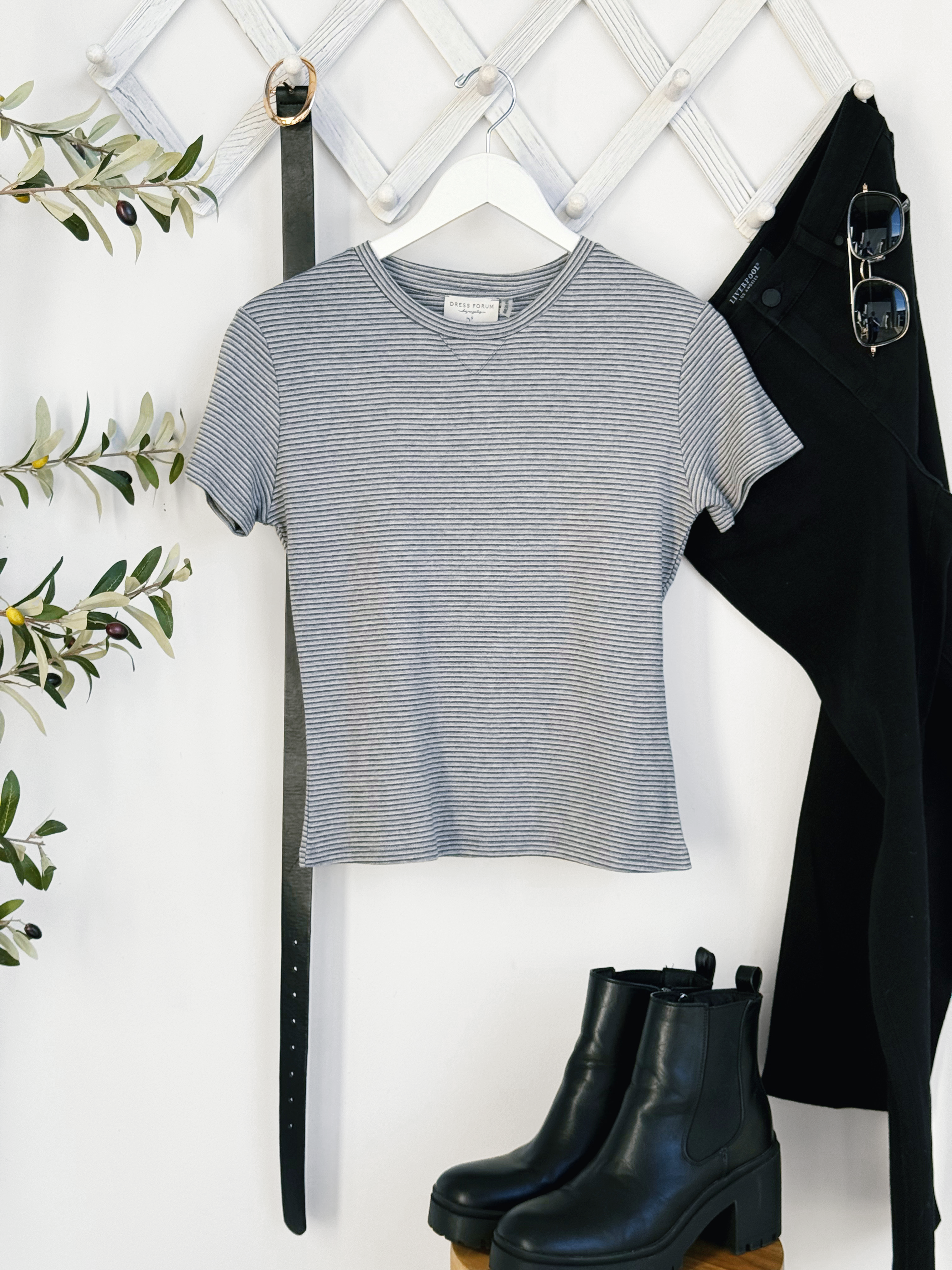 Josie Stripe Tee - GREY